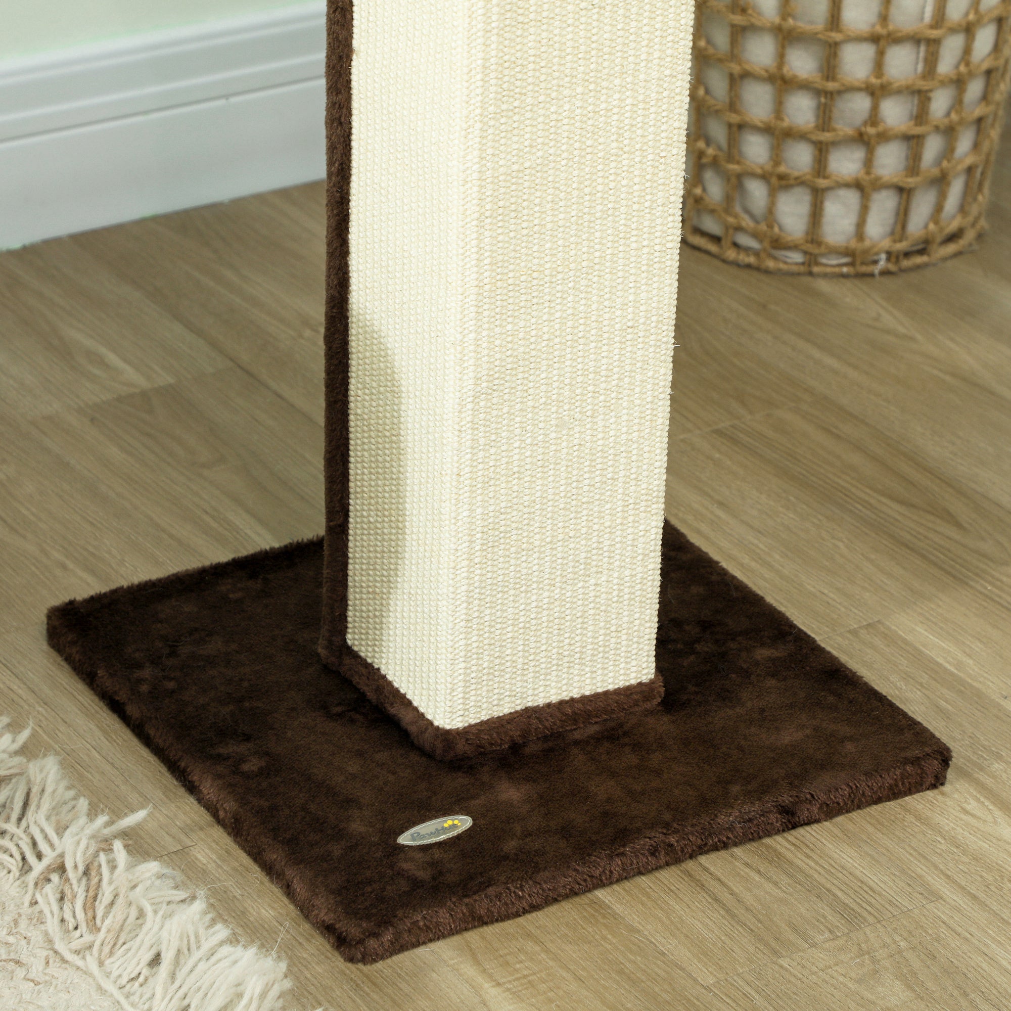 PawHut Cat Scratching Post for Indoor Cats, 81cm Cat Scratcher, Vertical Full Scratcher with Natural Sisal Rope, Hanging Ball and Soft Plush, Brown