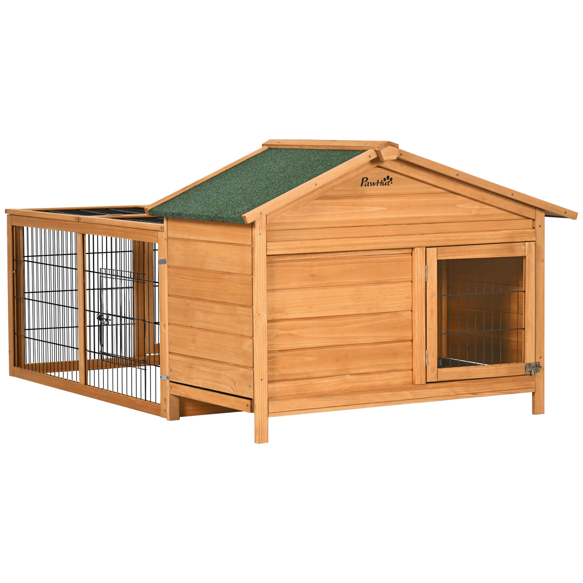 PawHut Wooden Rabbit Hutch Outdoor, Guinea Pig Hutch, Detachable Pet House Animal Cage with Openable Run & Roof Lockable Door Slide-out Tray 146 x 95 x 69cm