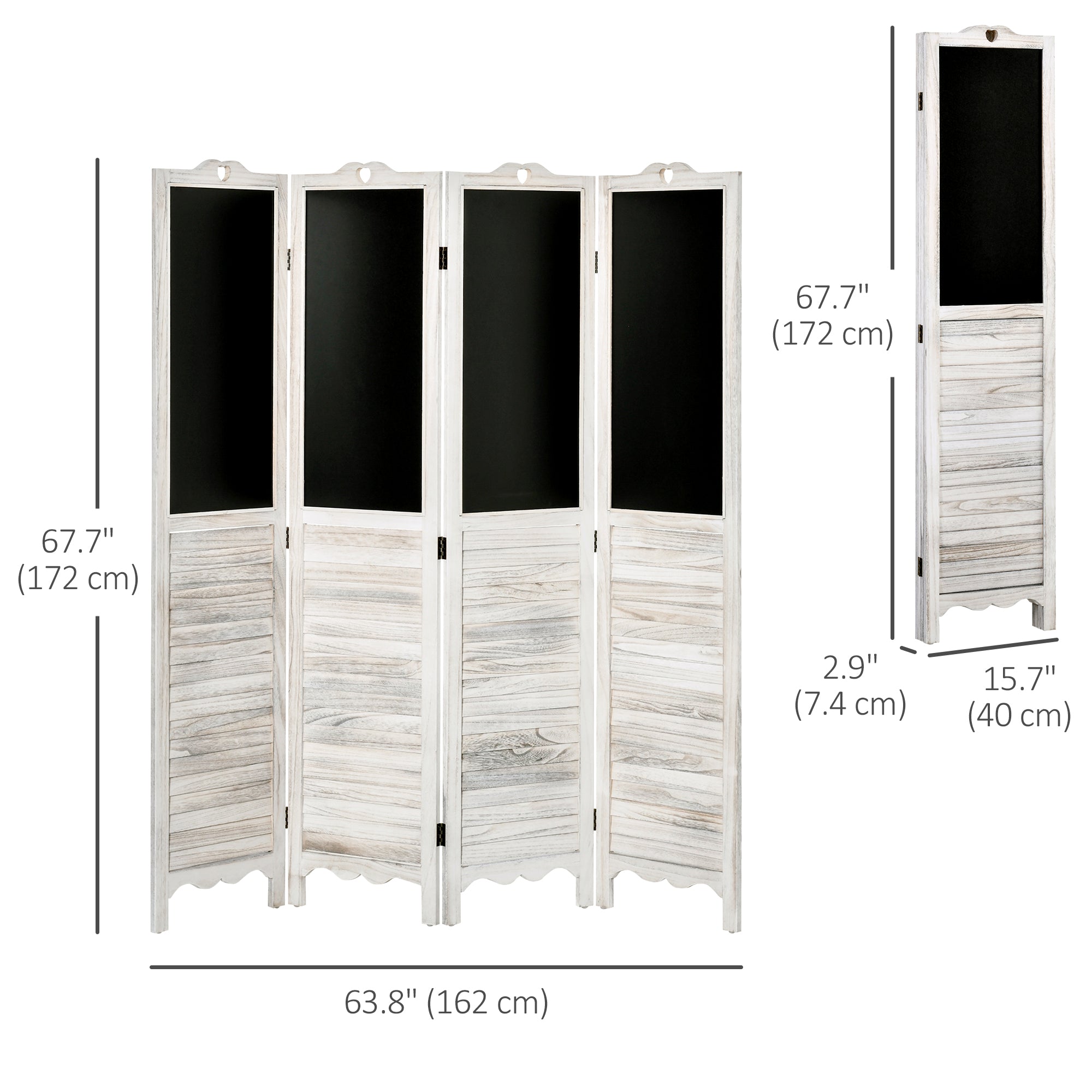 HOMCOM 5.6 Ft. Tall 4-Panel Room Divider, Chalkboard Panel Freestanding Folding Privacy Screen Panels, Partition Wall Divider for Indoor Bedroom Office
