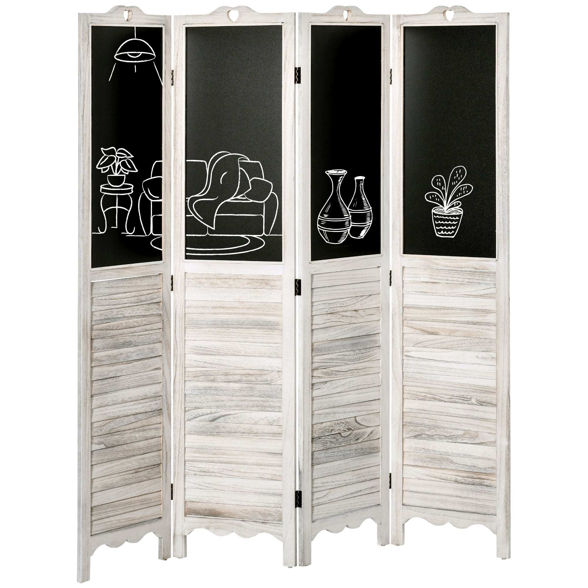 HOMCOM 5.6 Ft. Tall 4-Panel Room Divider, Chalkboard Panel Freestanding Folding Privacy Screen Panels, Partition Wall Divider for Indoor Bedroom Office