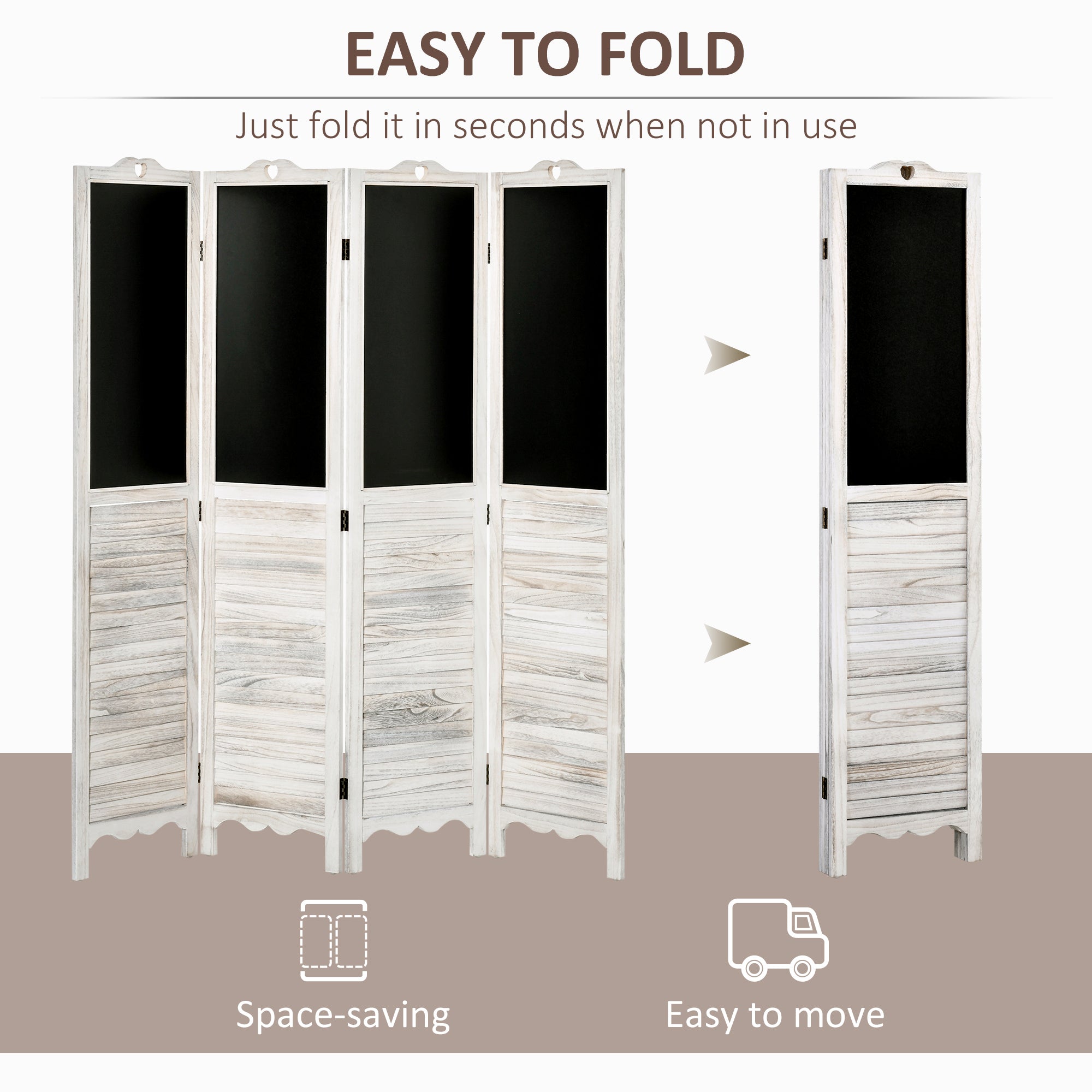 HOMCOM 5.6 Ft. Tall 4-Panel Room Divider, Chalkboard Panel Freestanding Folding Privacy Screen Panels, Partition Wall Divider for Indoor Bedroom Office