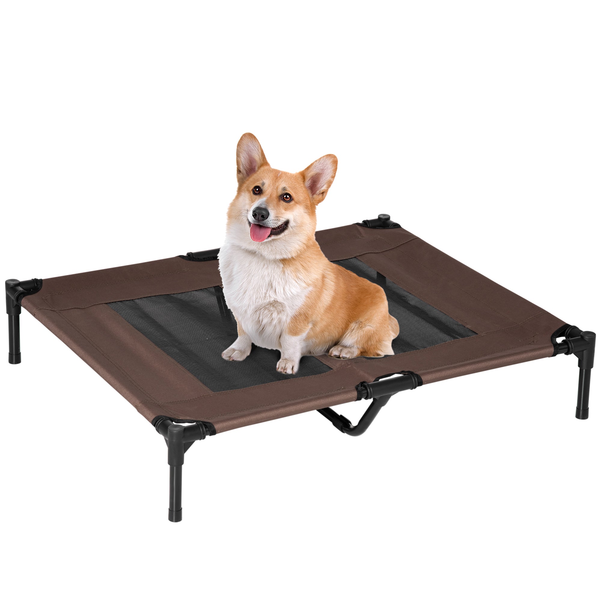 PawHut Elevated Pet Bed Portable Raised Cot with Non-Slip Feet for Outdoor & Indoor Use, Coffee
