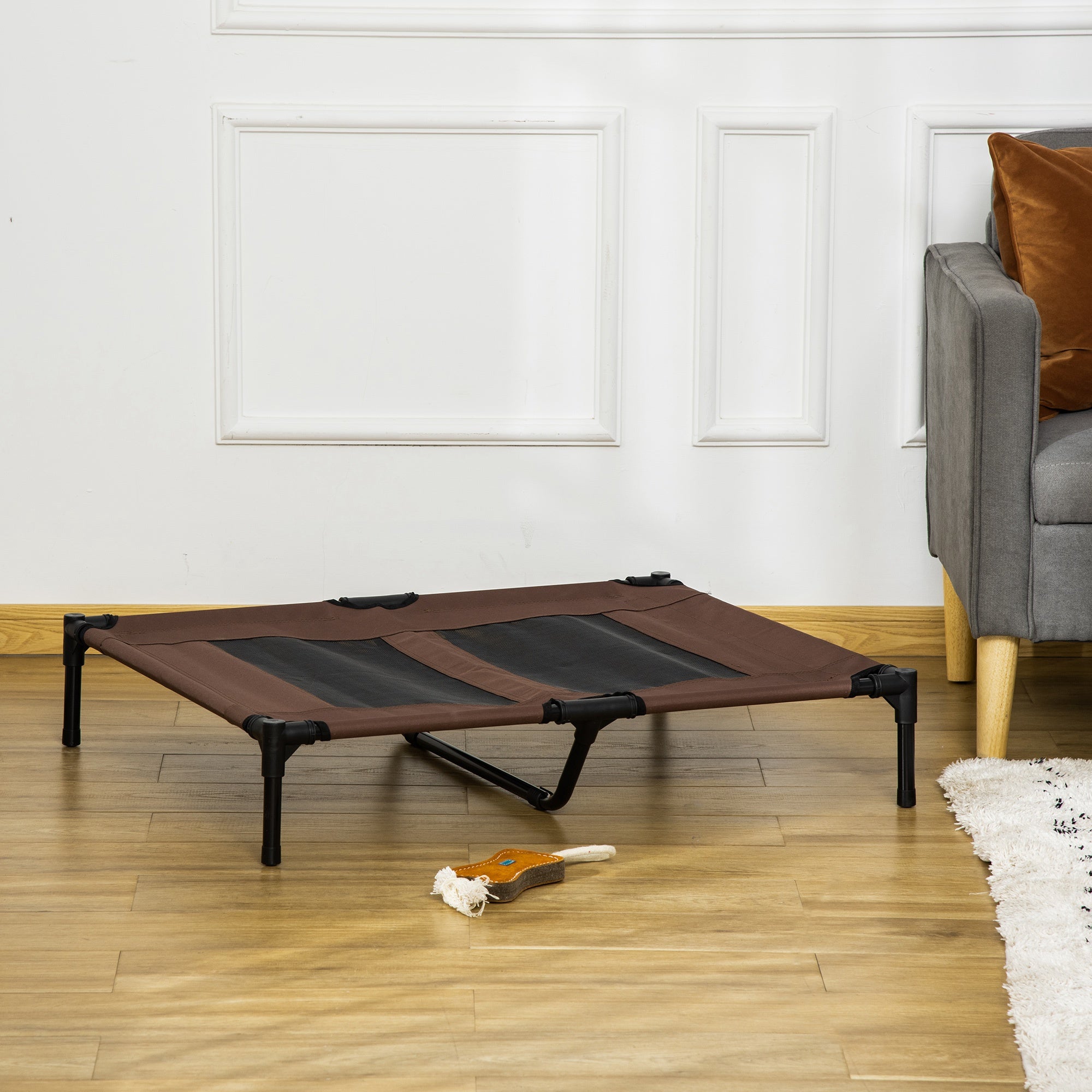 PawHut Elevated Pet Bed Portable Raised Cot with Non-Slip Feet for Outdoor & Indoor Use, Coffee