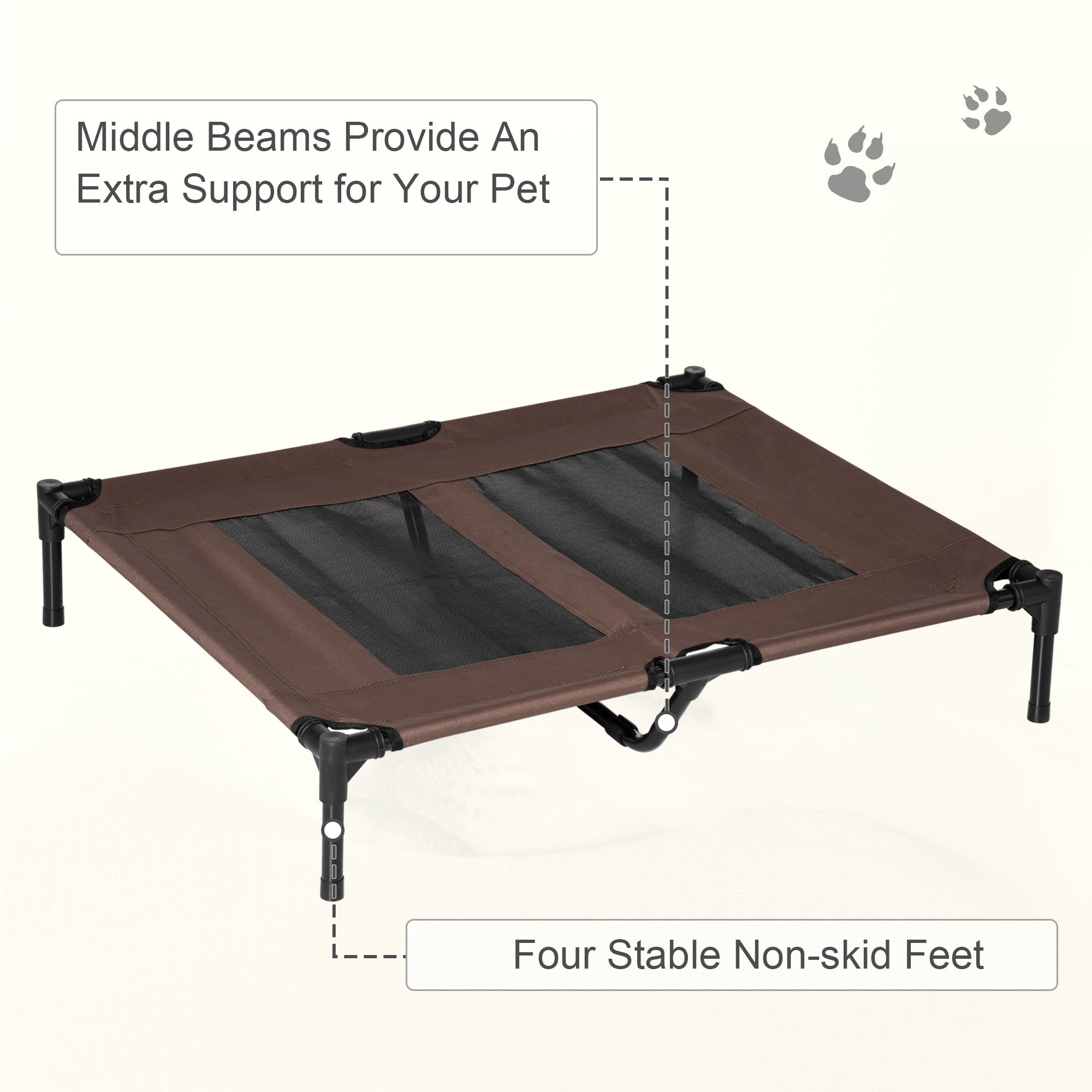 PawHut Elevated Pet Bed Portable Raised Cot with Non-Slip Feet for Outdoor & Indoor Use, Coffee