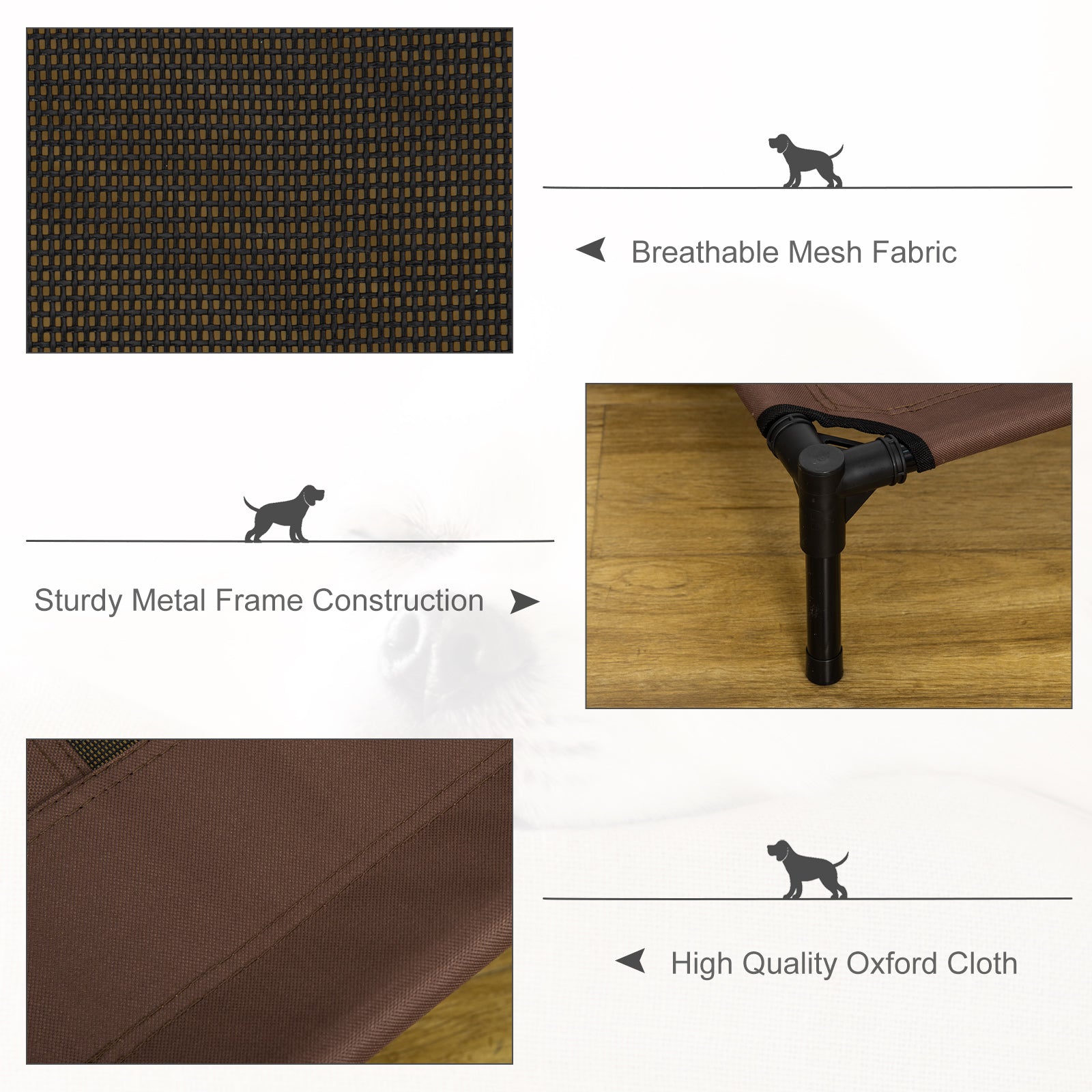 PawHut Elevated Pet Bed Portable Raised Cot with Non-Slip Feet for Outdoor & Indoor Use, Coffee