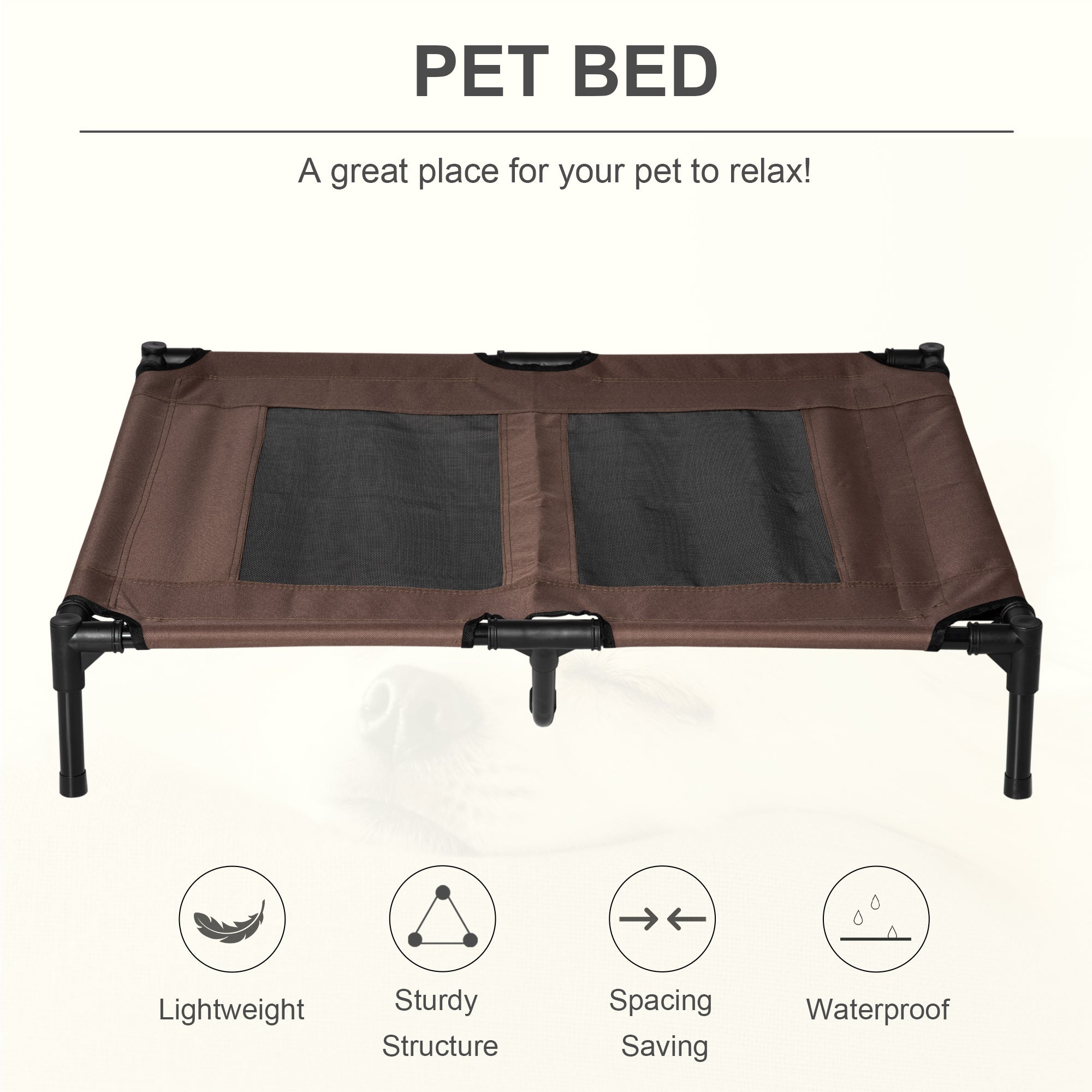 PawHut Elevated Pet Bed Portable Raised Cot with Non-Slip Feet for Outdoor & Indoor Use, Coffee