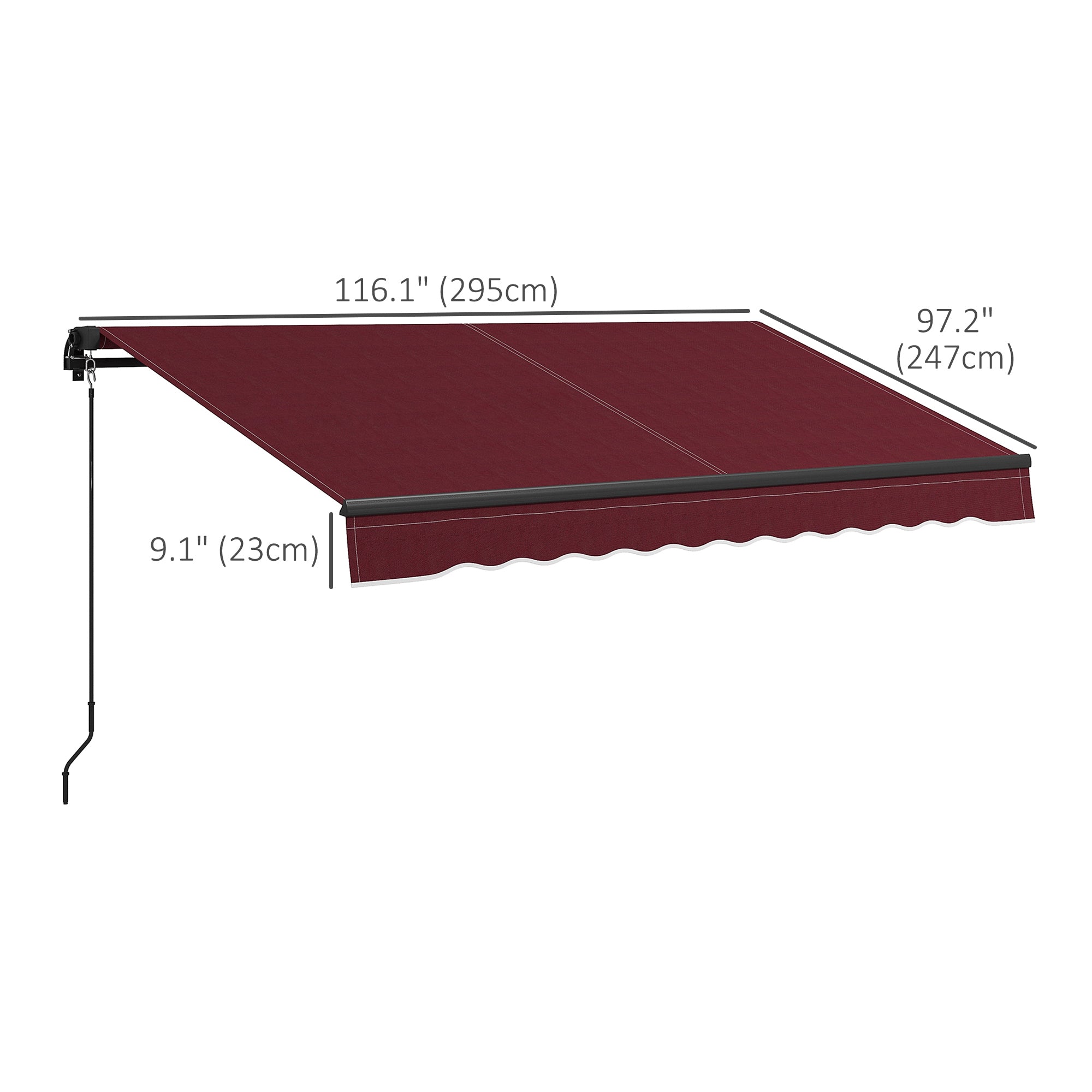 Outsunny 10' x 8' Retractable Awning, Patio Awning Sunshade Shelter with Manual Crank Handle, 280gsm UV Resistant Fabric and Aluminum Frame, for Balcony, Yard, Wine Red