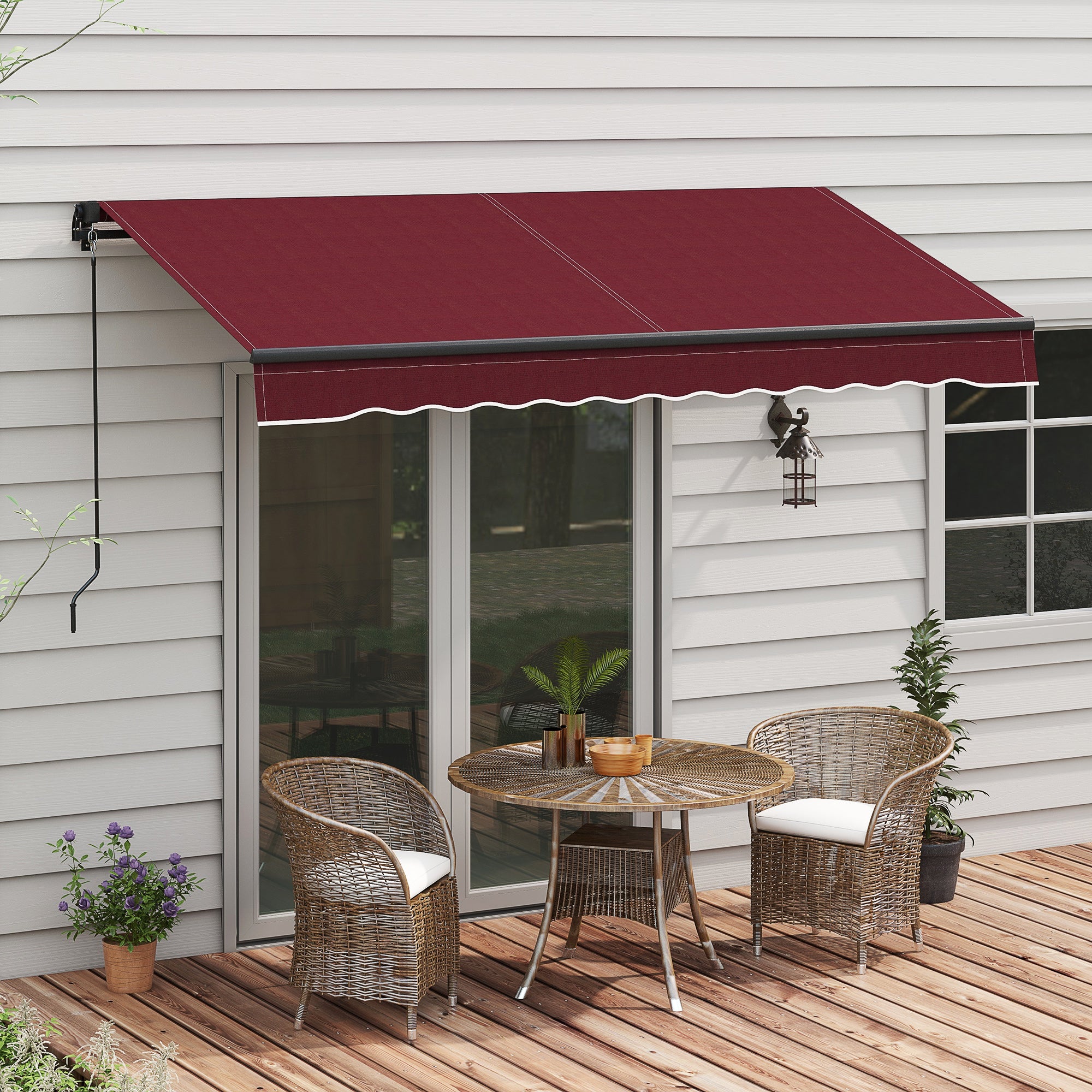 Outsunny 10' x 8' Retractable Awning, Patio Awning Sunshade Shelter with Manual Crank Handle, 280gsm UV Resistant Fabric and Aluminum Frame, for Balcony, Yard, Wine Red