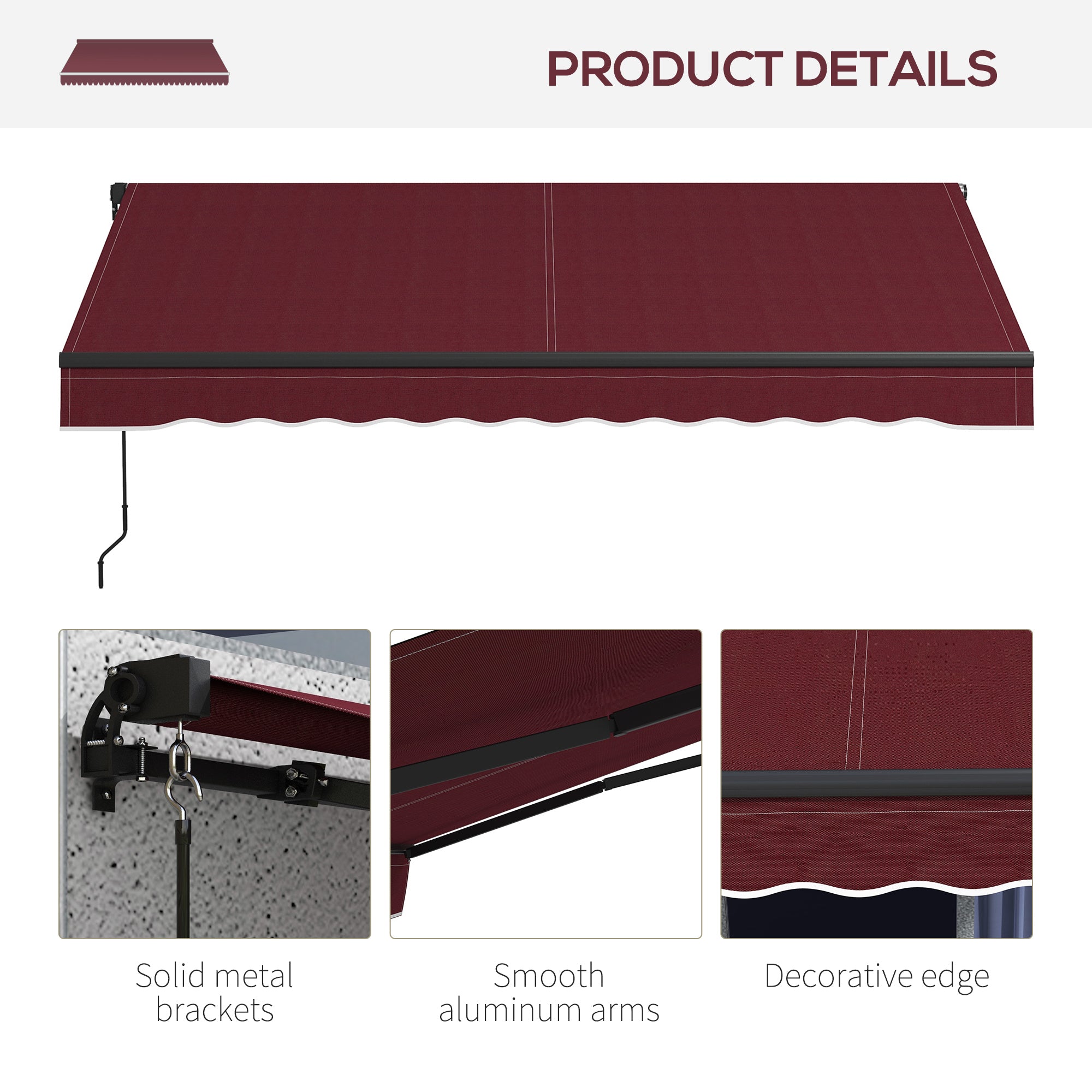 Outsunny 10' x 8' Retractable Awning, Patio Awning Sunshade Shelter with Manual Crank Handle, 280gsm UV Resistant Fabric and Aluminum Frame, for Balcony, Yard, Wine Red