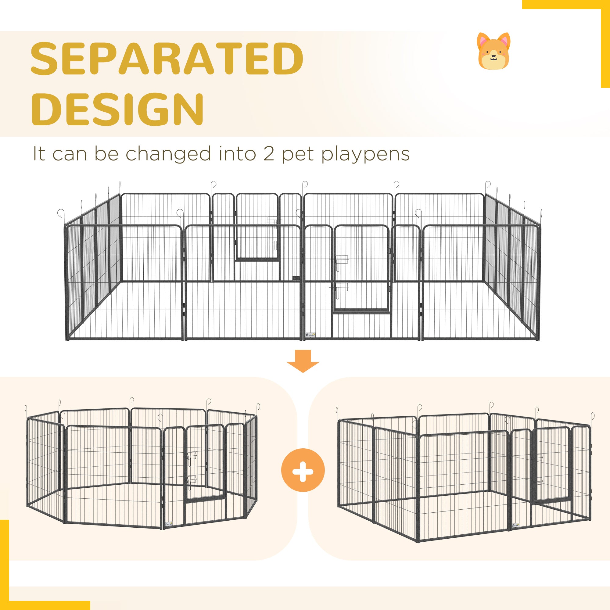 PawHut Dog Pen 16 Panels Puppy Pen Heavy Duty Pet Playpen for Indoor Outdoor for Dogs, Rabbits, Ducks 80cm High