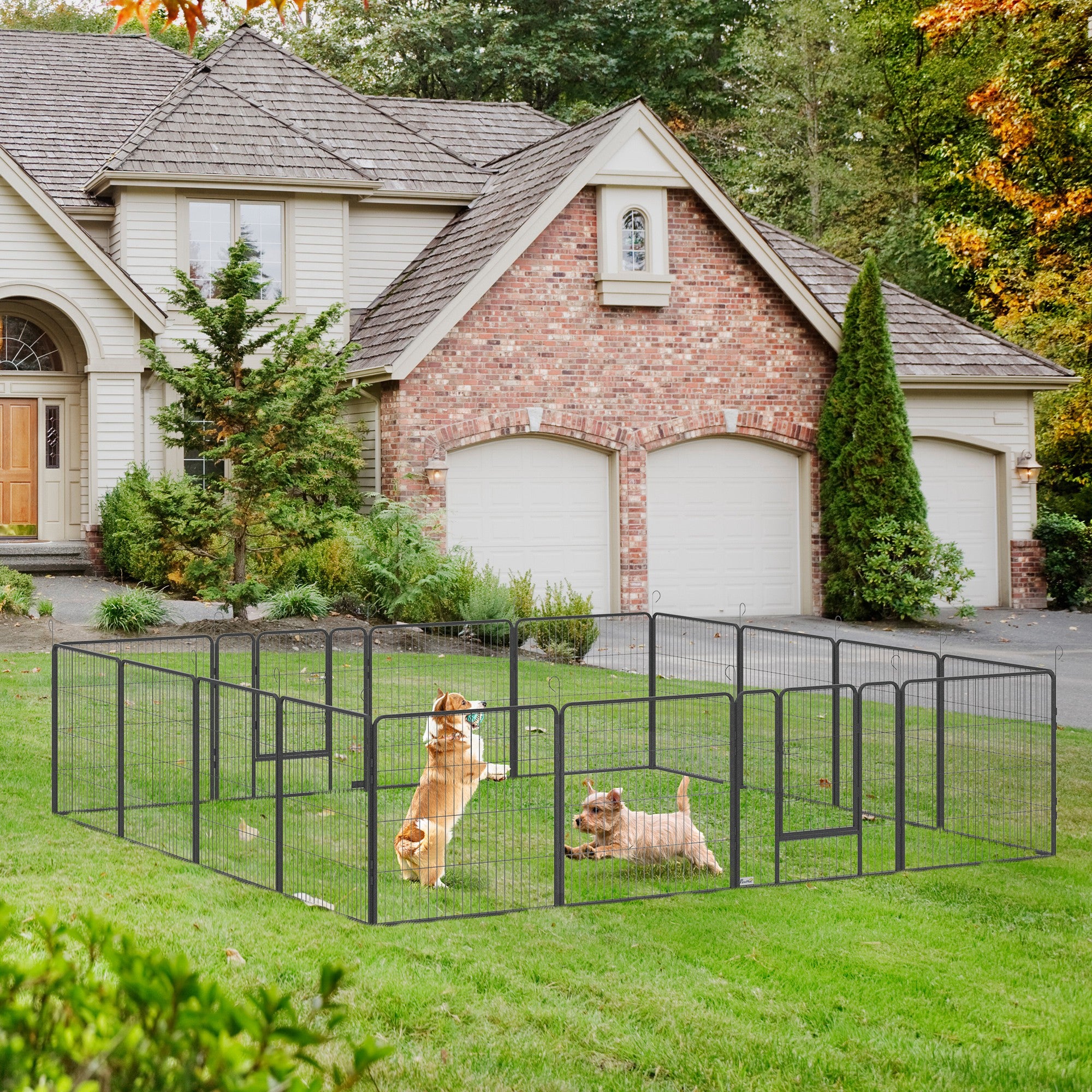 PawHut Dog Pen 16 Panels Puppy Pen Heavy Duty Pet Playpen for Indoor Outdoor for Dogs, Rabbits, Ducks 80cm High