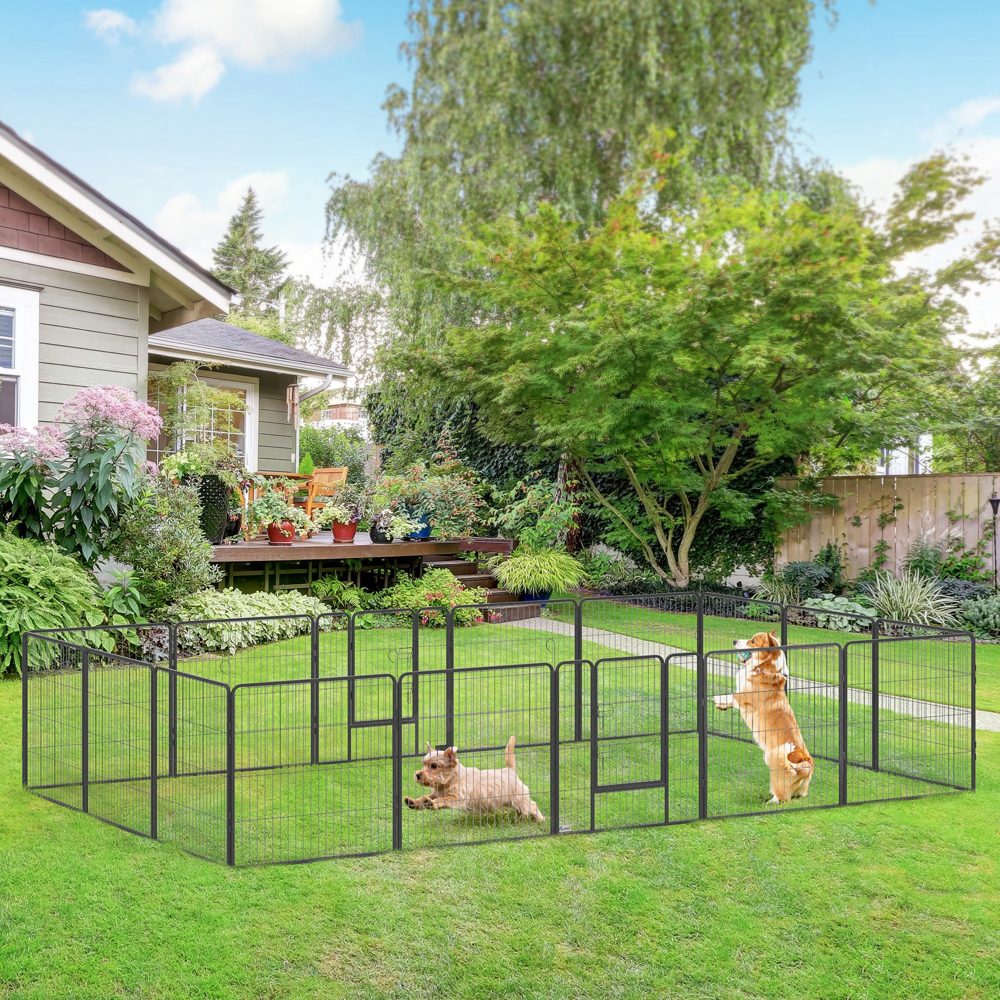 PawHut Dog Pen 16 Panels Puppy Pen Heavy Duty Pet Playpen for Indoor Outdoor for Dogs, Rabbits, Ducks 80cm High