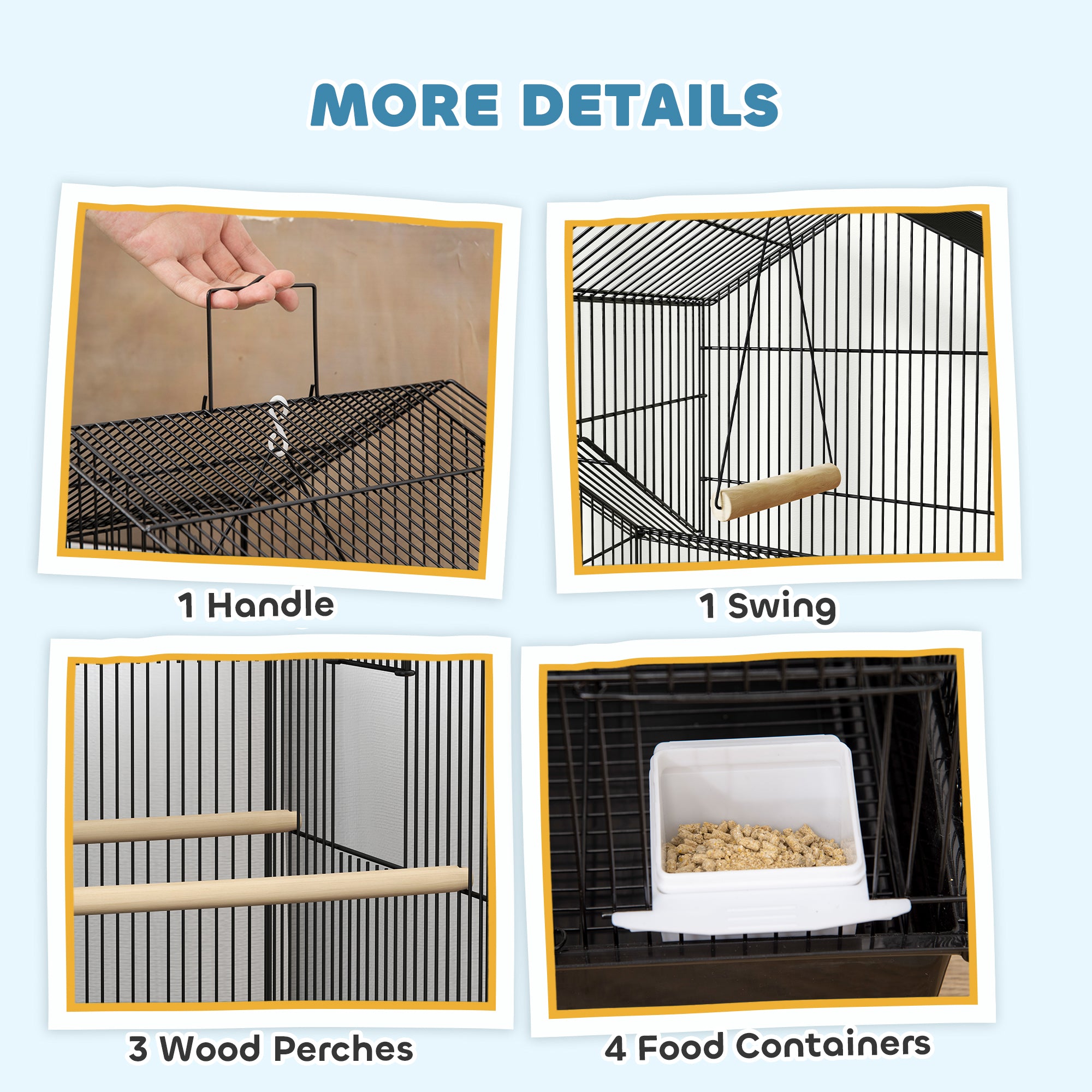 PawHut Bird Cage Budgie Cage with Stand Slide Tray Handle for Finch Canary 43 x 32.5 x 163cm Black