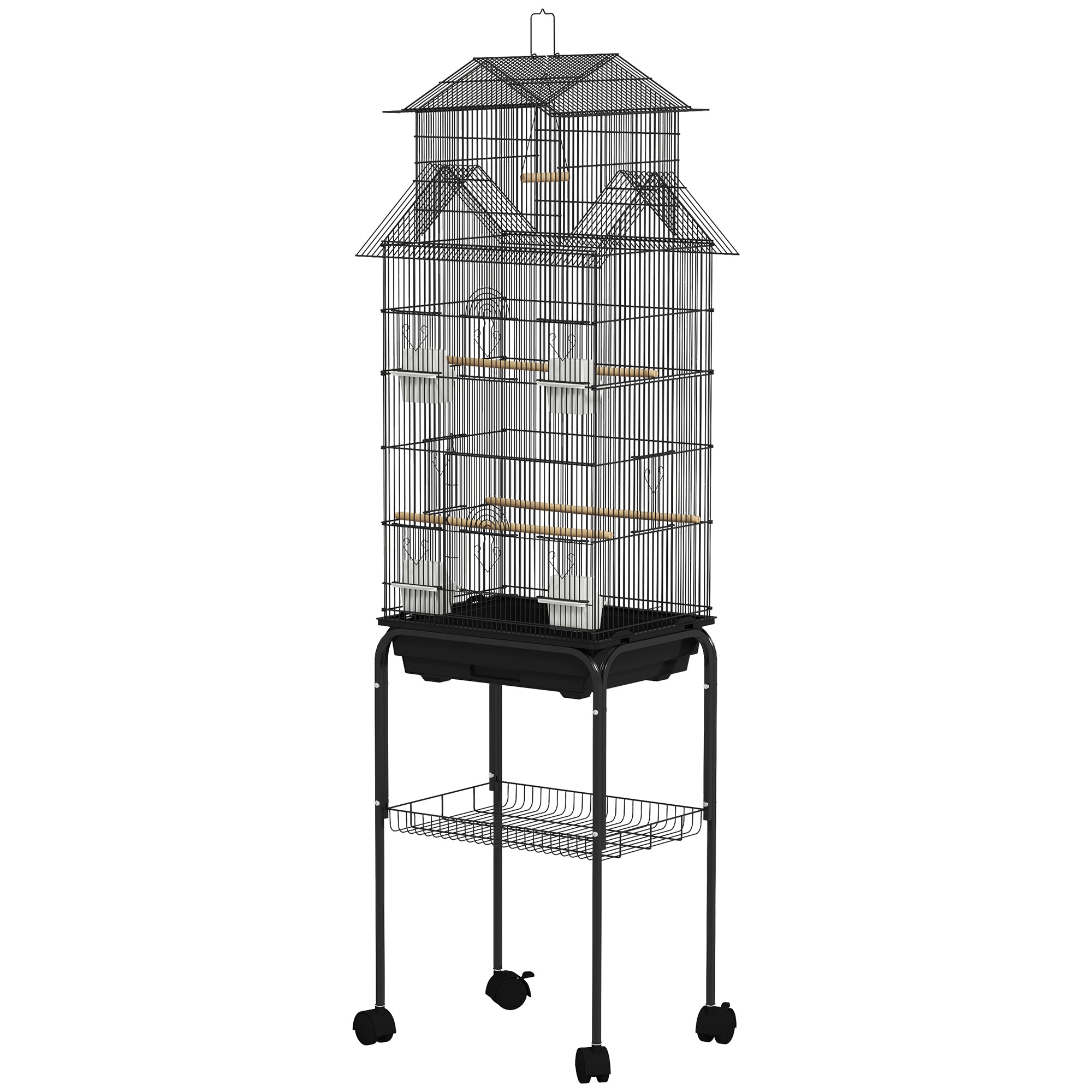 PawHut Bird Cage Budgie Cage with Stand Slide Tray Handle for Finch Canary 43 x 32.5 x 163cm Black