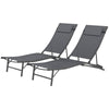 Outsunny Outdoor Lounge Chair Set of 2, Folding Outdoor Chaise Lounge with Adjustable Backrest, Reclining Sun Tanning Chair with Mesh Seat, Headrest for Beach, Poolside, Grey