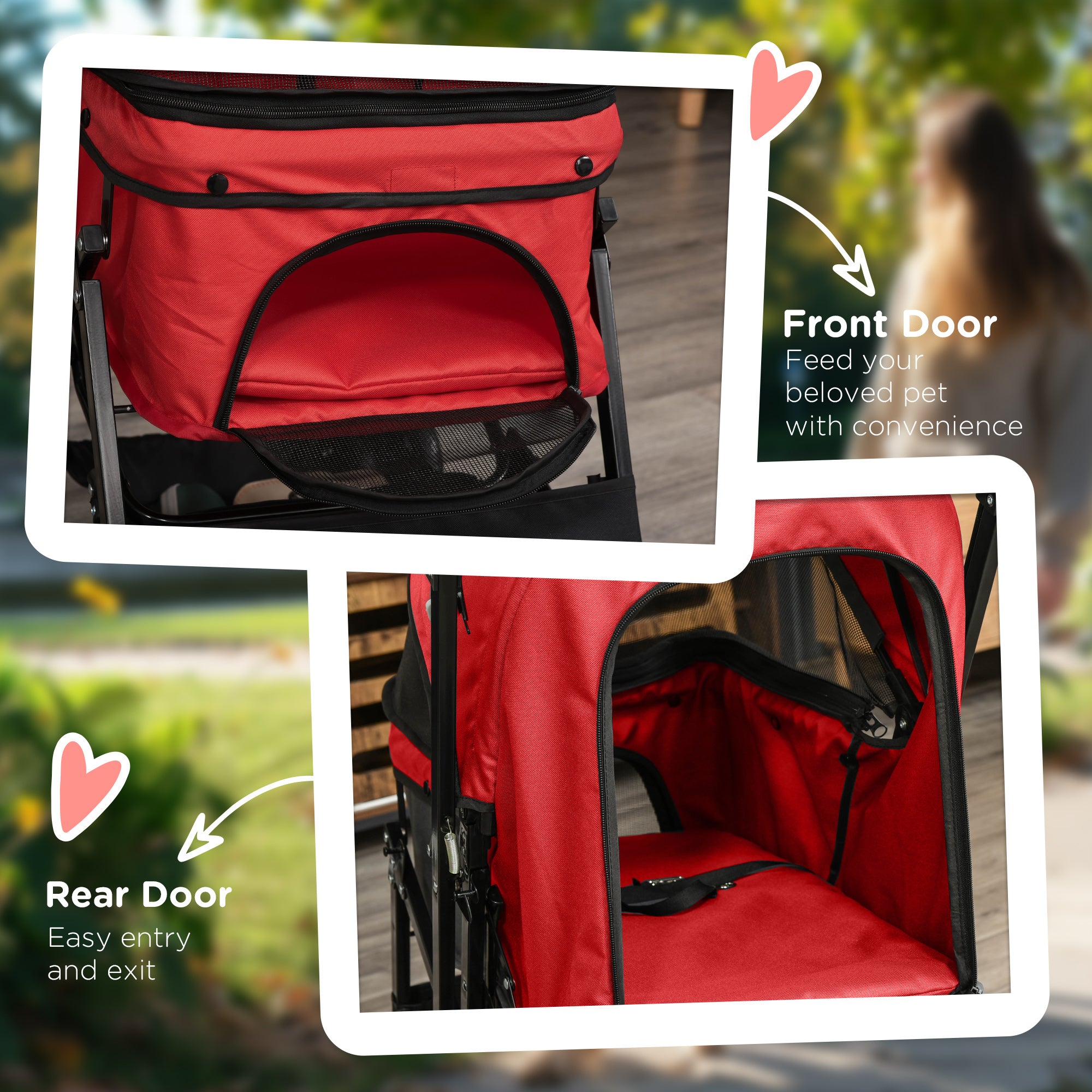 PawHut Dog Stroller, Pet Stroller, Foldable Dog Cat Travel Pushchair with Reversible Handle, EVA Wheels, Brake, Basket, Adjustable Canopy, Safety Leash, for Small Dogs, Red