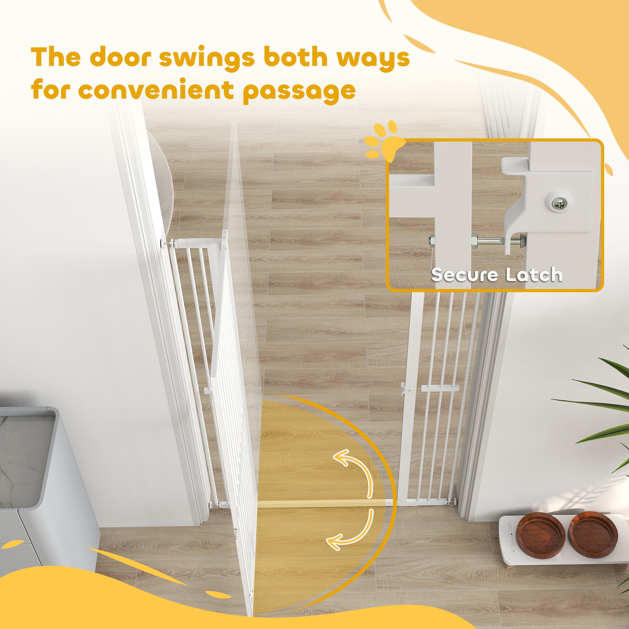PawHut 59" Extra Tall Pet Gate for Cats, 30"-41" Cat Gate with Small Cat Door, 1.4" Narrow Gap, 2.8" and 5.5" Extension, Pressure Mounted No Drilling Dog Gate for Doorway, Hallway, Stairway, White