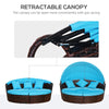 Outsunny 4 Pieces Outdoor Daybed with Retractable Canopy, PE Rattan Wicker Round Sofa Day Bed, Patio Sectional  Conversation Furniture Set with Cushions and Pillows, Light Blue
