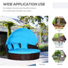 Outsunny 4 Pieces Outdoor Daybed with Retractable Canopy, PE Rattan Wicker Round Sofa Day Bed, Patio Sectional  Conversation Furniture Set with Cushions and Pillows, Light Blue