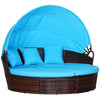 Outsunny 4 Pieces Outdoor Daybed with Retractable Canopy, PE Rattan Wicker Round Sofa Day Bed, Patio Sectional  Conversation Furniture Set with Cushions and Pillows, Light Blue