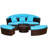 Outsunny 4 Pieces Outdoor Daybed with Retractable Canopy, PE Rattan Wicker Round Sofa Day Bed, Patio Sectional  Conversation Furniture Set with Cushions and Pillows, Light Blue