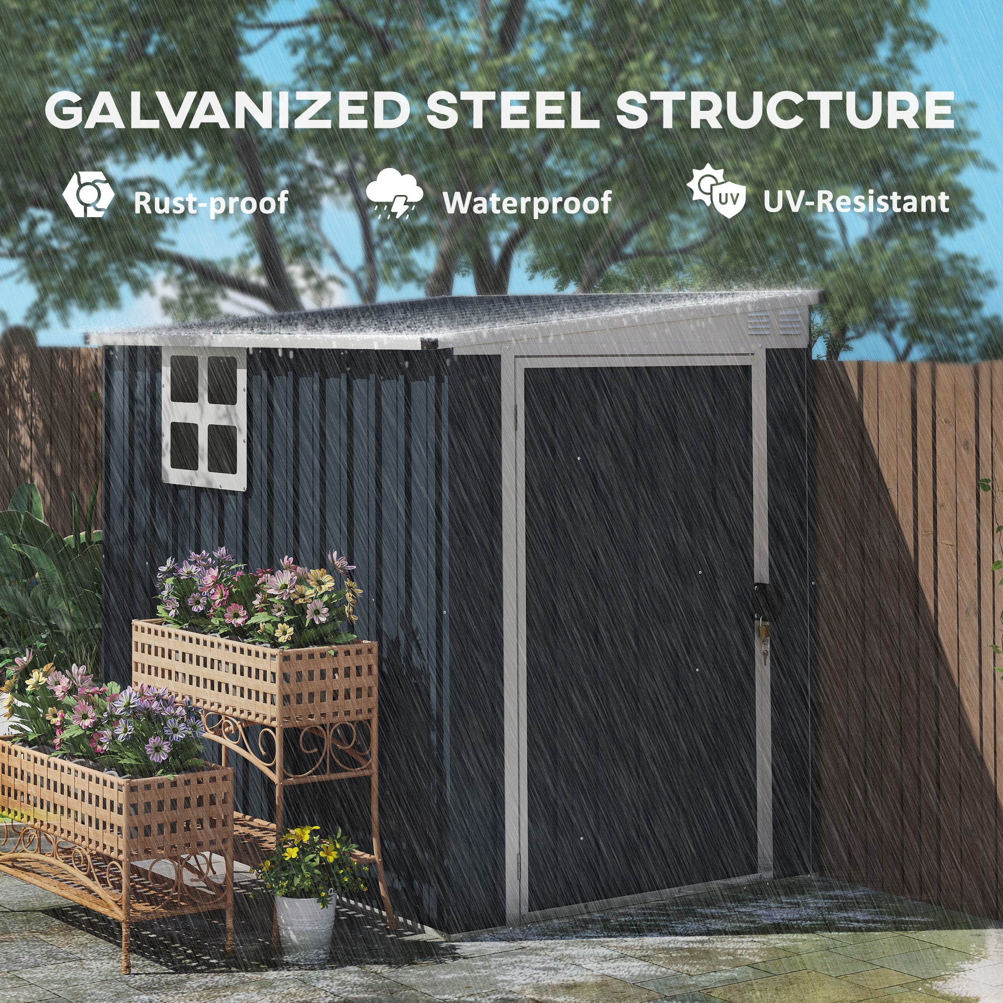 Outsunny 4' x 6' Outdoor Storage Shed, Metal Garden Shed with Window, 2 Vents and Lockable Door for Backyard, Garden, Lawn, Dark Grey