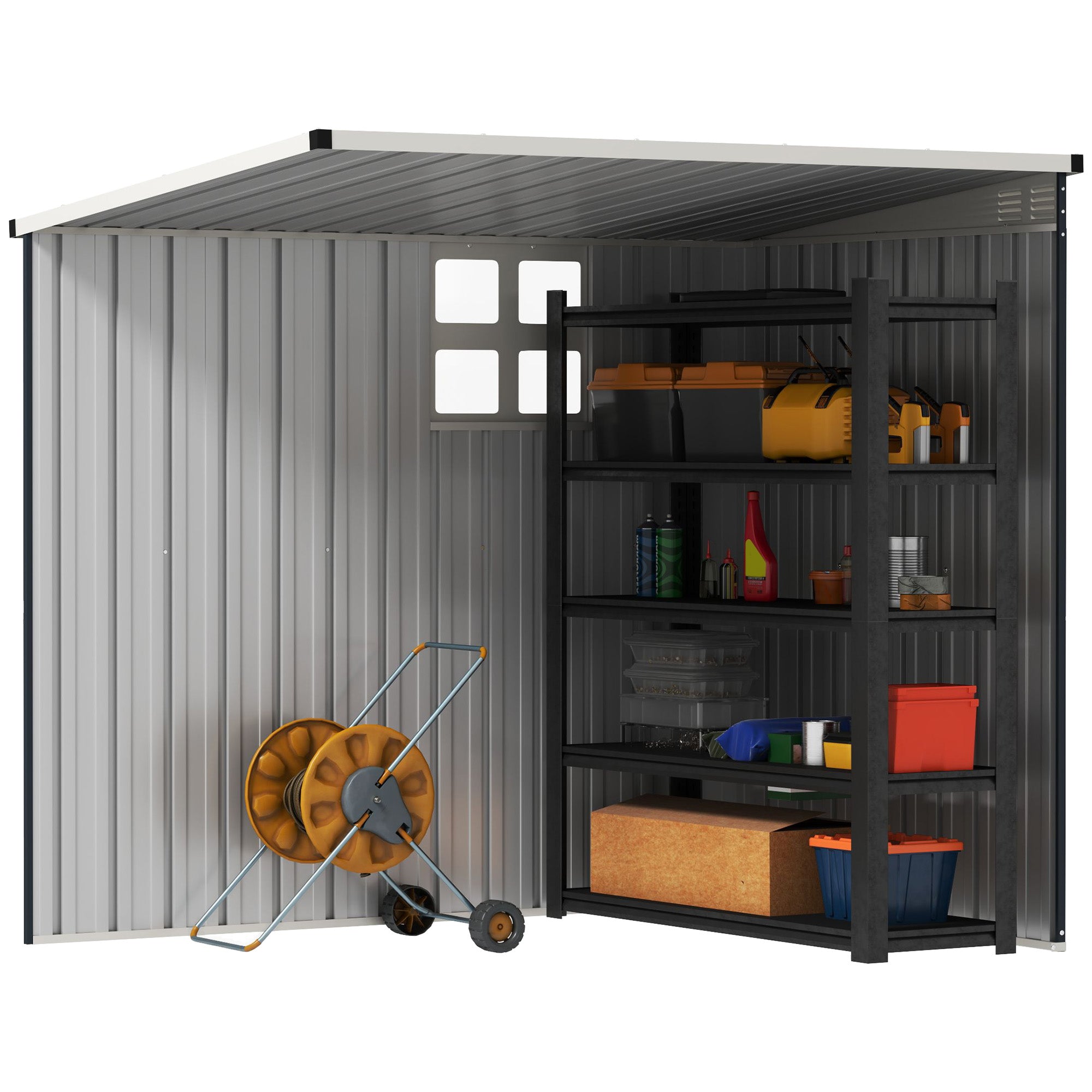 Outsunny 4' x 6' Outdoor Storage Shed, Metal Garden Shed with Window, 2 Vents and Lockable Door for Backyard, Garden, Lawn, Dark Grey