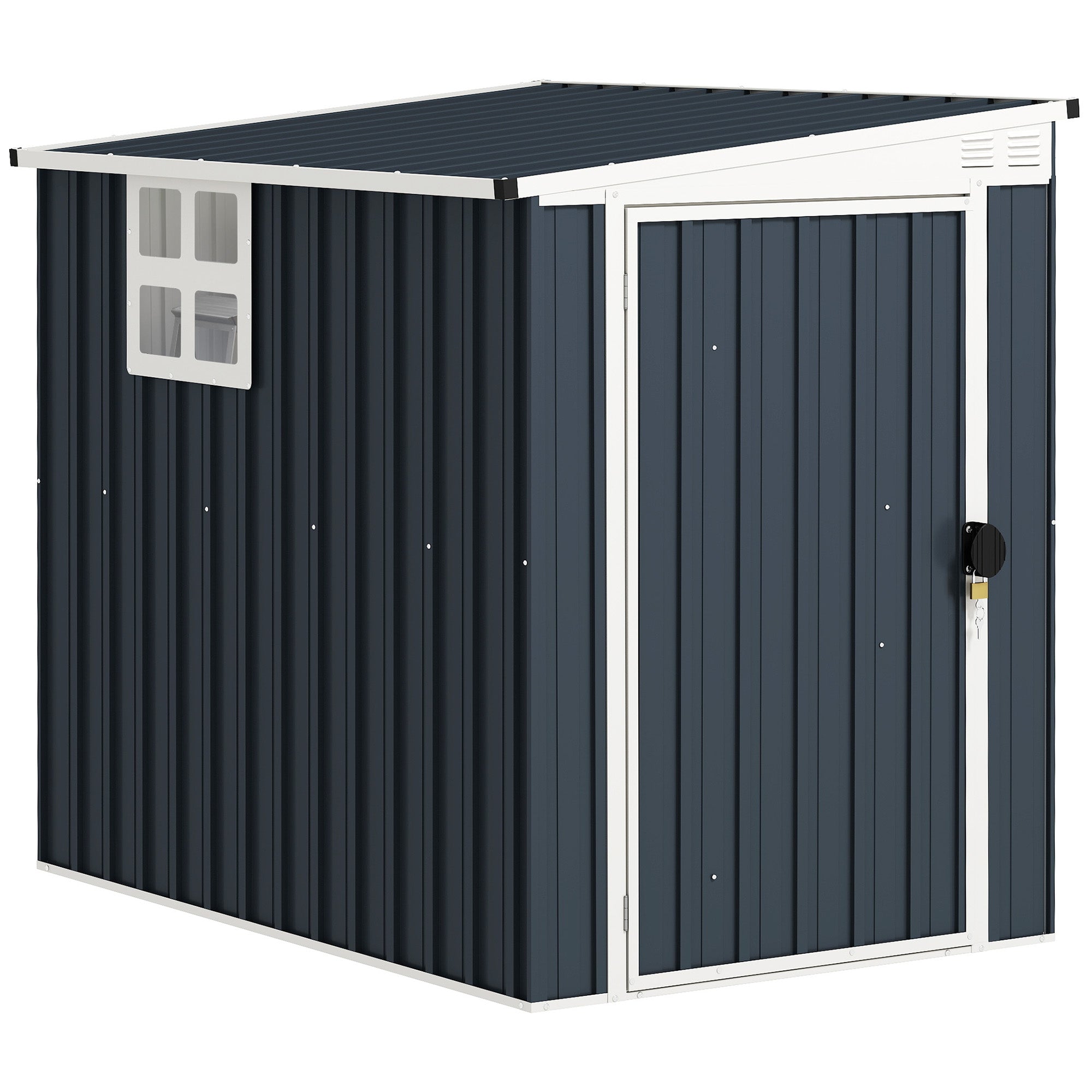 Outsunny 4' x 6' Outdoor Storage Shed, Metal Garden Shed with Window, 2 Vents and Lockable Door for Backyard, Garden, Lawn, Dark Grey