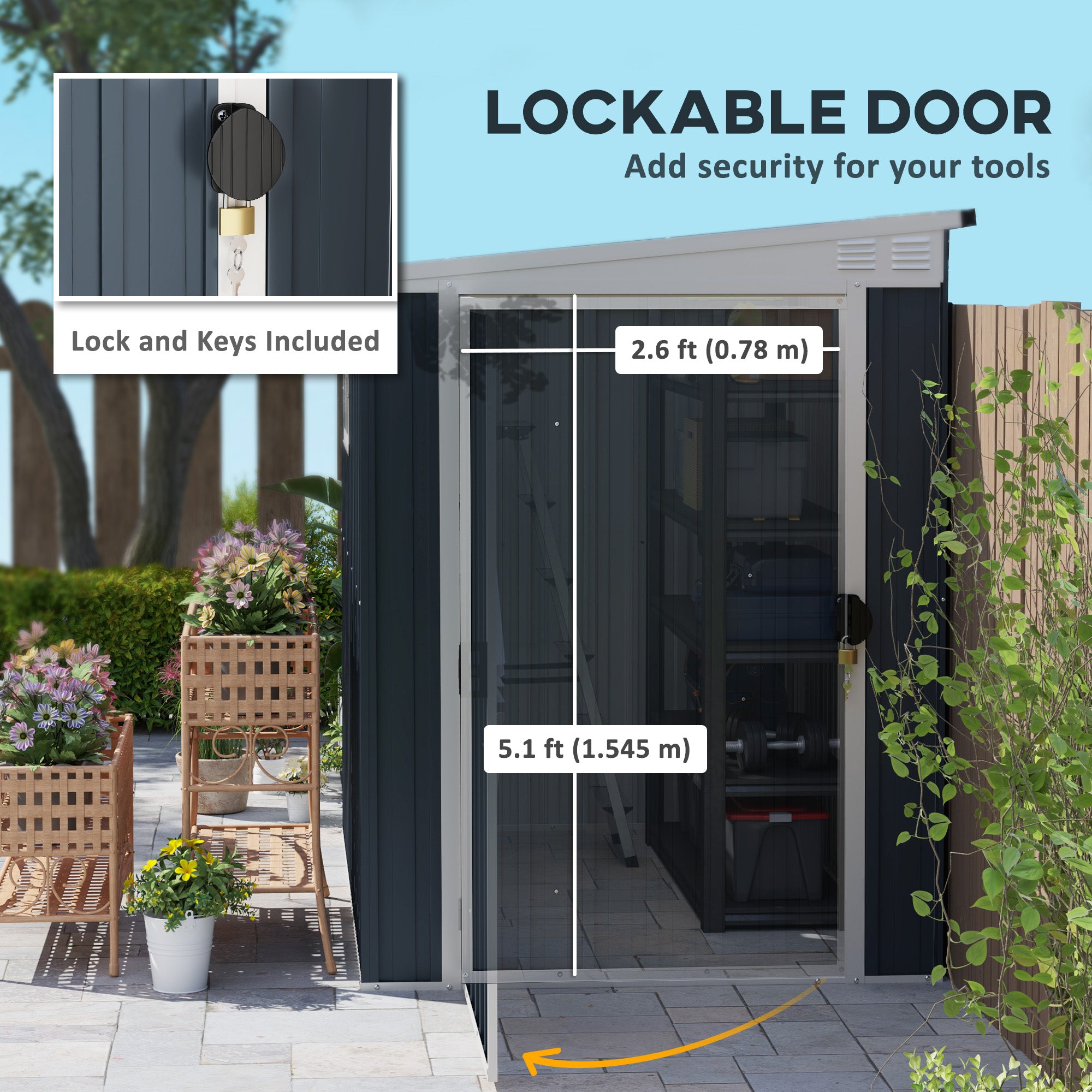 Outsunny 4' x 6' Outdoor Storage Shed, Metal Garden Shed with Window, 2 Vents and Lockable Door for Backyard, Garden, Lawn, Dark Grey