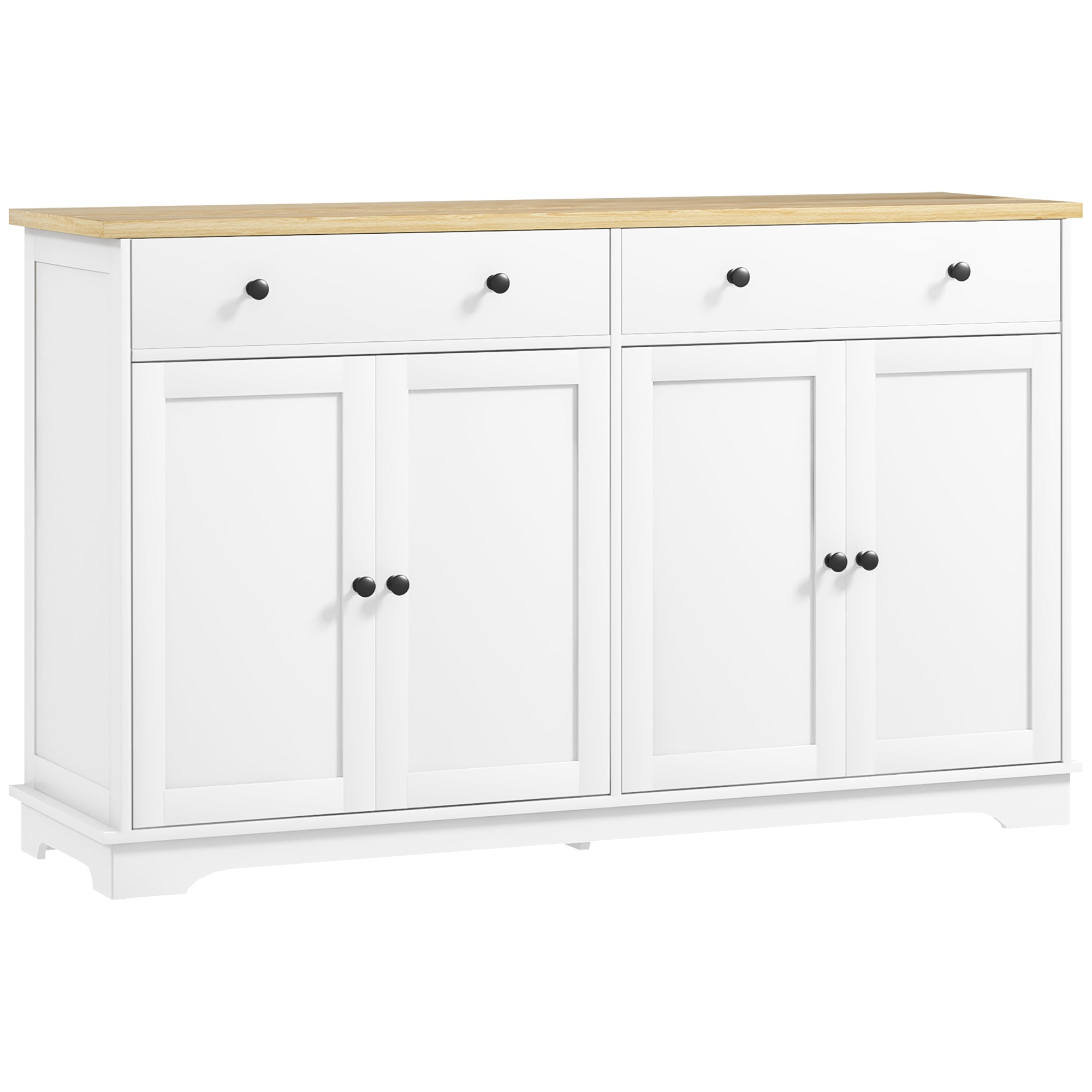 HOMCOM Kitchen Storage Cabinet, Sideboard Buffet Cabinet with Solid Wood Top, Adjustable Shelf, 2 Drawers and 4 Doors, White