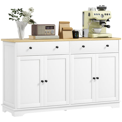 HOMCOM Kitchen Storage Cabinet, Sideboard Buffet Cabinet with Solid Wood Top, Adjustable Shelf, 2 Drawers and 4 Doors, White