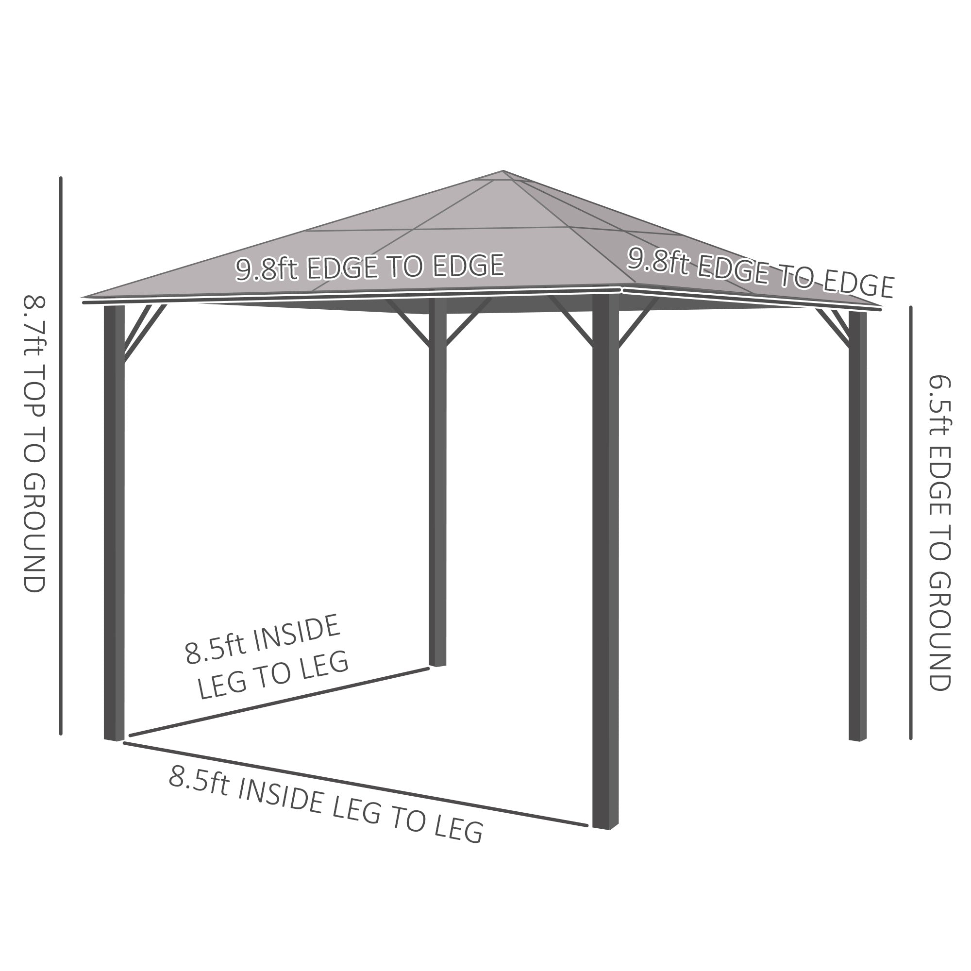 Outsunny 9.8' x 9.8' Patio Gazebo Aluminum Framed Polycarbonate Roof Hardtop Garden Canopy Party Tent Marquee Outdoor Shelter with Mesh Curtains & Side Walls - Grey