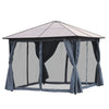 Outsunny 9.8' x 9.8' Patio Gazebo Aluminum Framed Polycarbonate Roof Hardtop Garden Canopy Party Tent Marquee Outdoor Shelter with Mesh Curtains & Side Walls - Grey