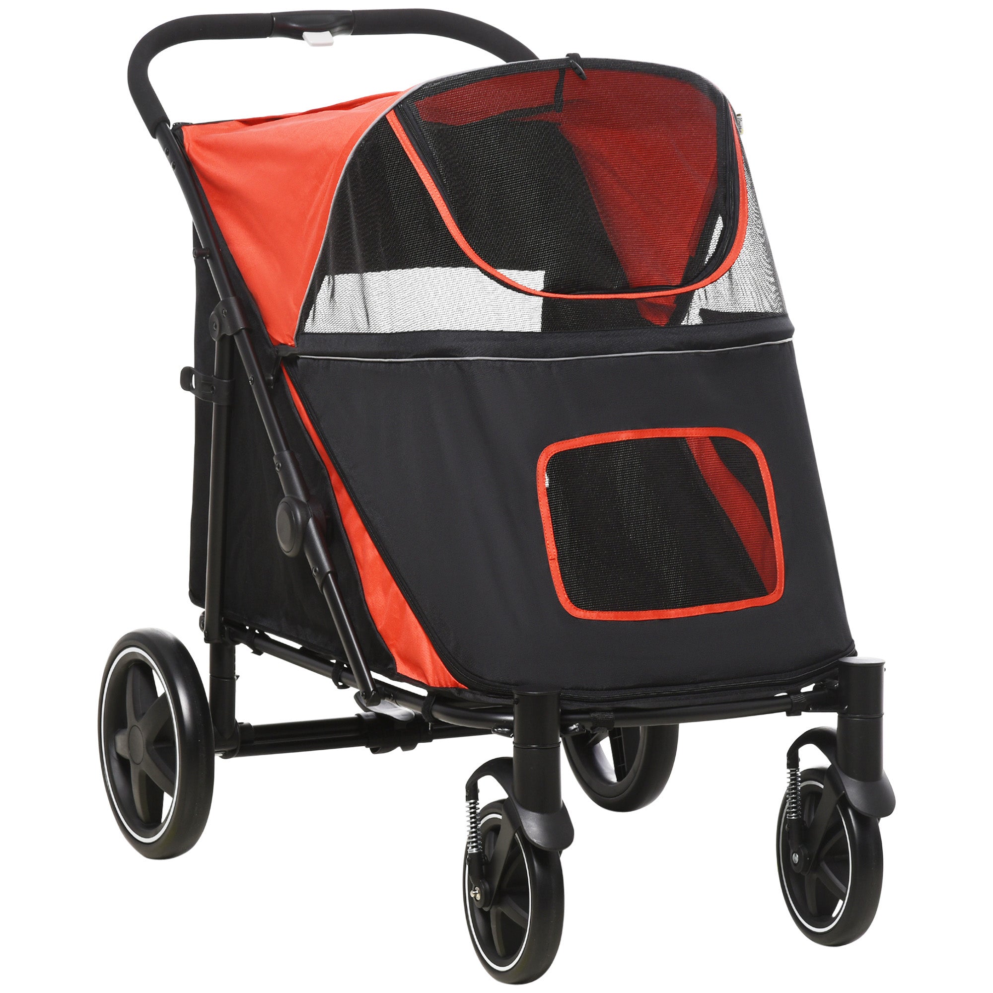 PawHut Dog Pram Dog Stroller Pet Pushchair with Adjustable Canopy for Medium and Large Dogs, Red
