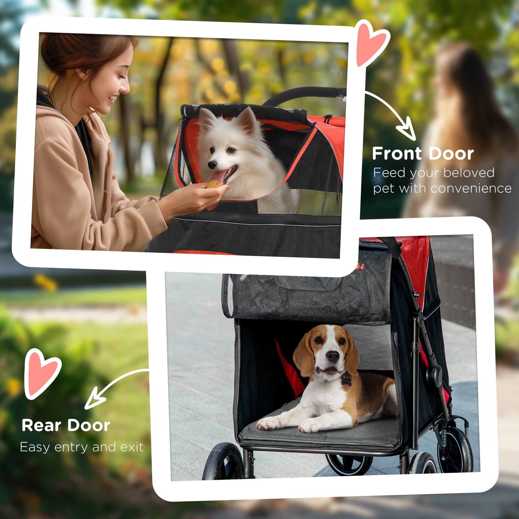 PawHut Dog Pram Dog Stroller Pet Pushchair with Adjustable Canopy for Medium and Large Dogs, Red