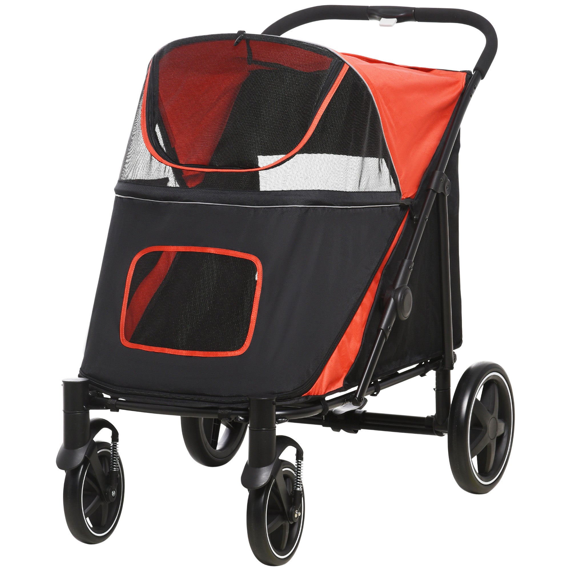 PawHut Dog Pram Dog Stroller Pet Pushchair with Adjustable Canopy for Medium and Large Dogs, Red
