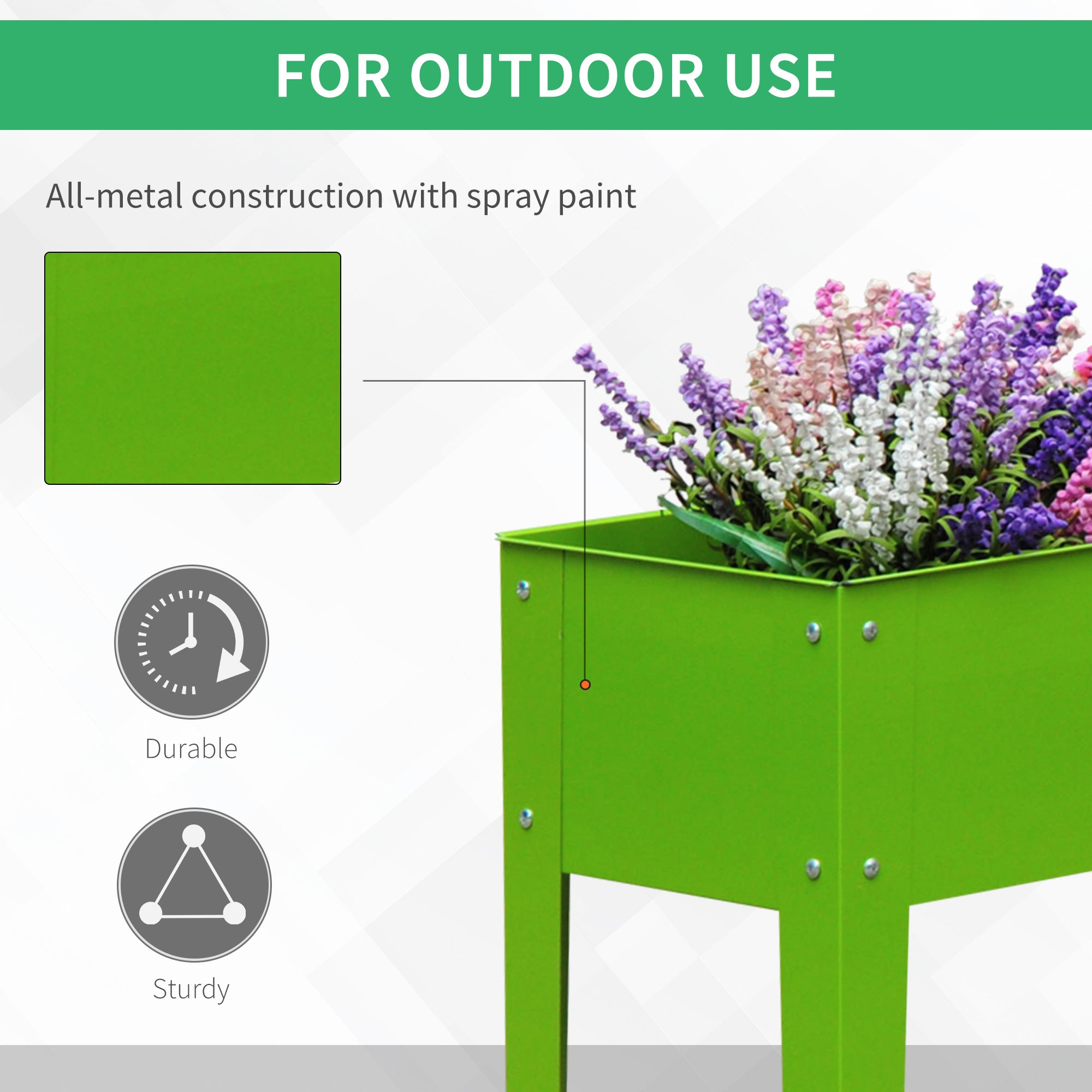 Outsunny 39" x 12" x 34" Raised Garden Bed Raised Garden Flower Bed Plant Kit Vegetable Herb Box with 3 Holes, Green