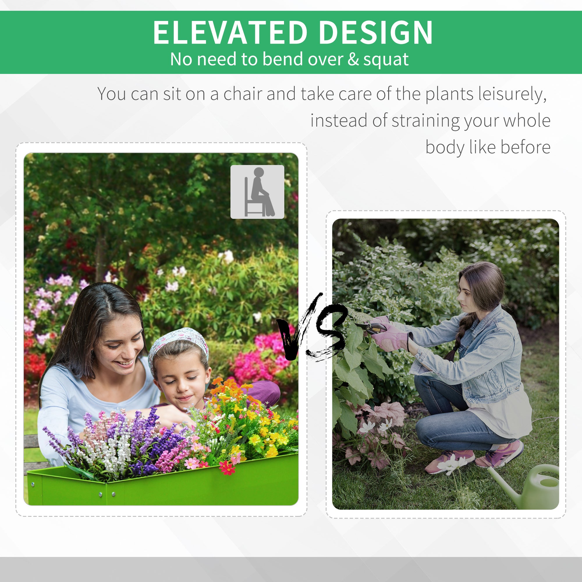 Outsunny 39" x 12" x 34" Raised Garden Bed Raised Garden Flower Bed Plant Kit Vegetable Herb Box with 3 Holes, Green