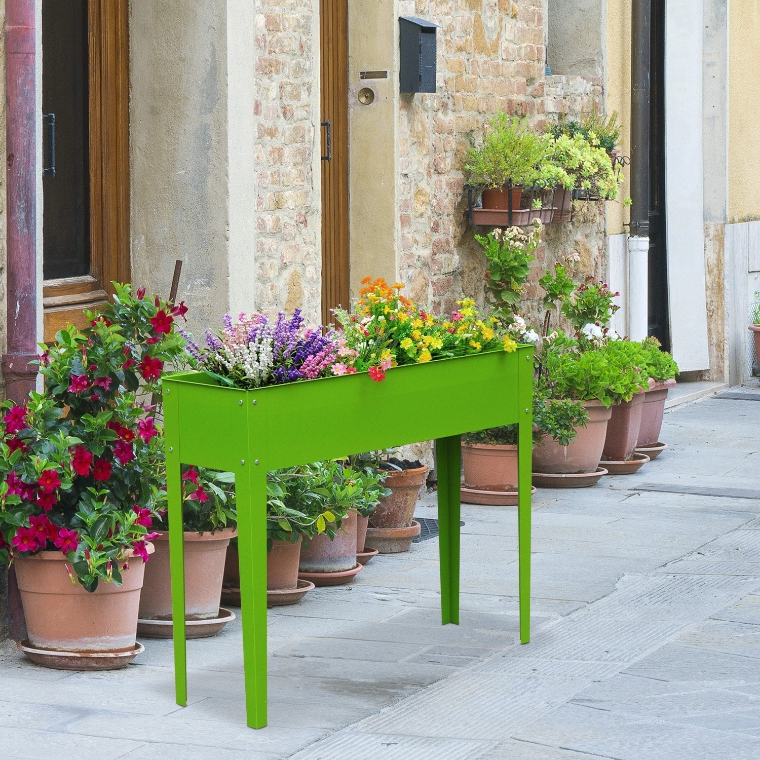 Outsunny 39" x 12" x 34" Raised Garden Bed Raised Garden Flower Bed Plant Kit Vegetable Herb Box with 3 Holes, Green