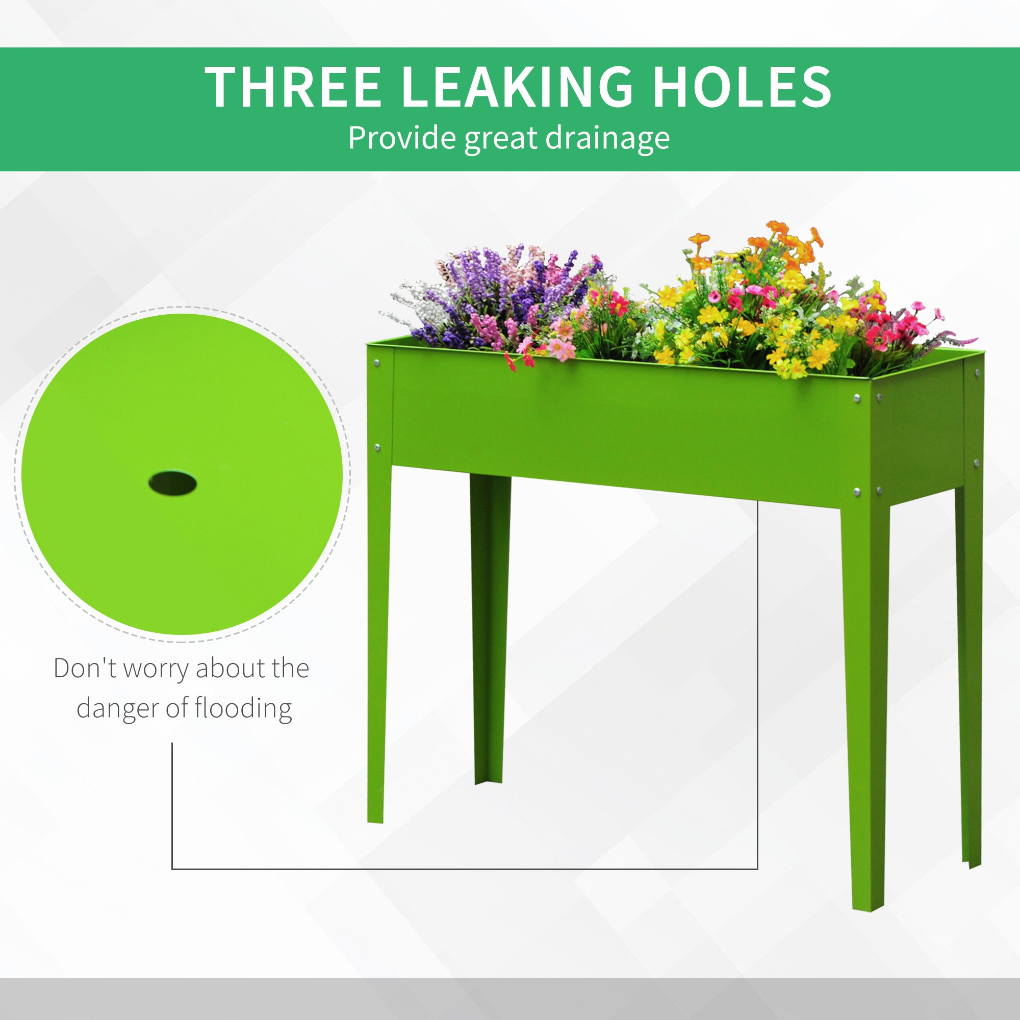 Outsunny 39" x 12" x 34" Raised Garden Bed Raised Garden Flower Bed Plant Kit Vegetable Herb Box with 3 Holes, Green