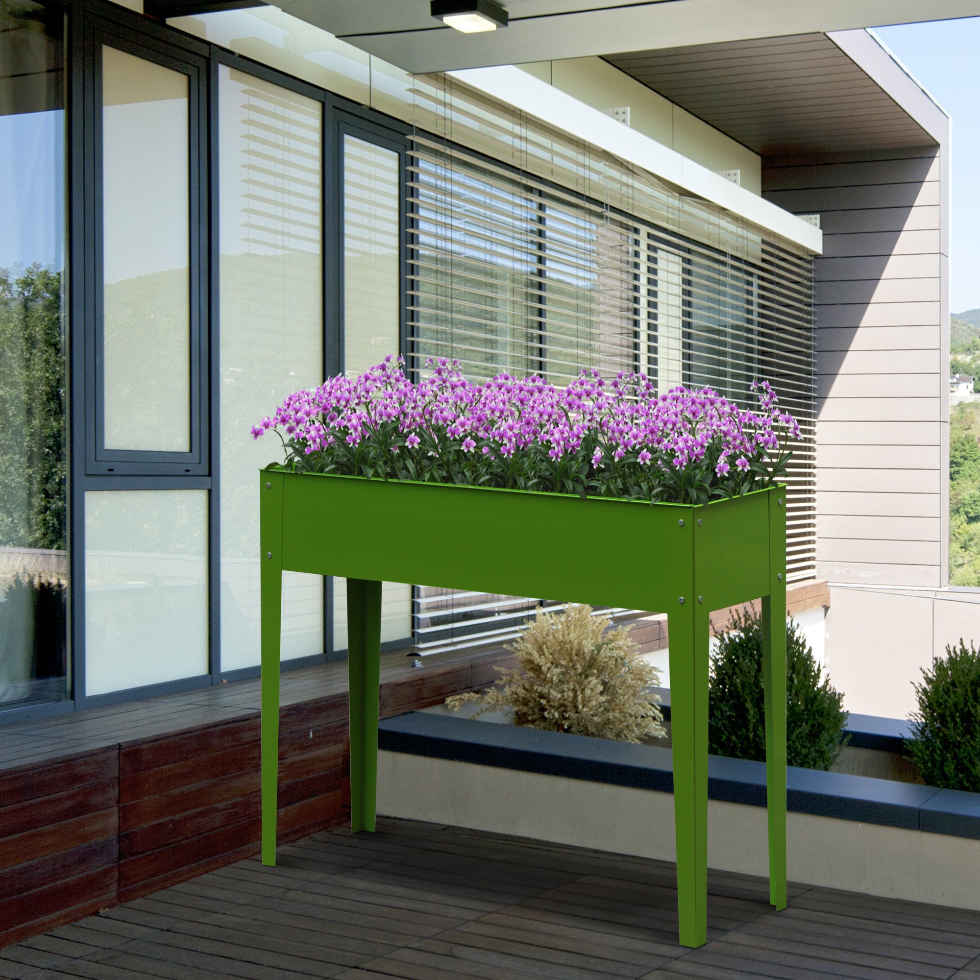 Outsunny 39" x 12" x 34" Raised Garden Bed Raised Garden Flower Bed Plant Kit Vegetable Herb Box with 3 Holes, Green