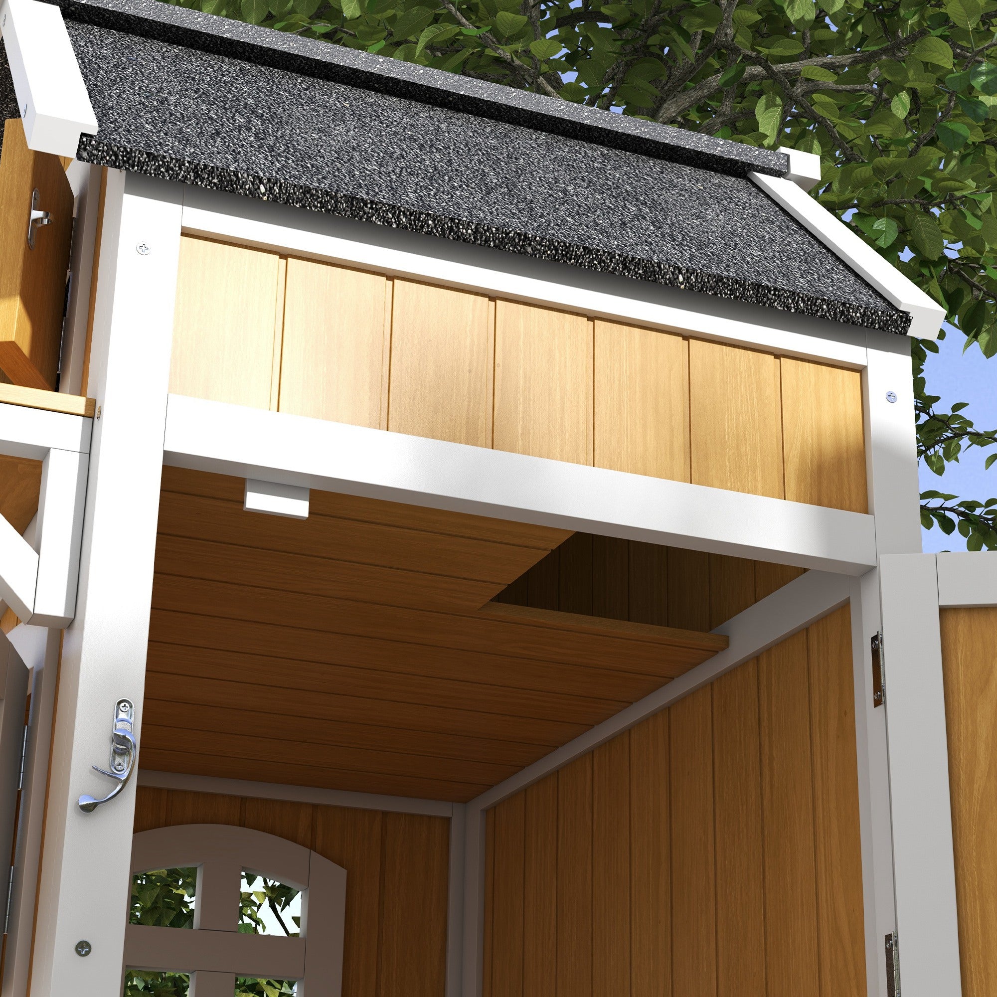 PawHut Outdoor Cat House, Wooden Cat Shelter 2 Tiers Feral Cat House with Openable Asphalt Roof, Escape Doors, Removable Panel, Terrace, Jump Platform, for 1-2 Cats - Yellow