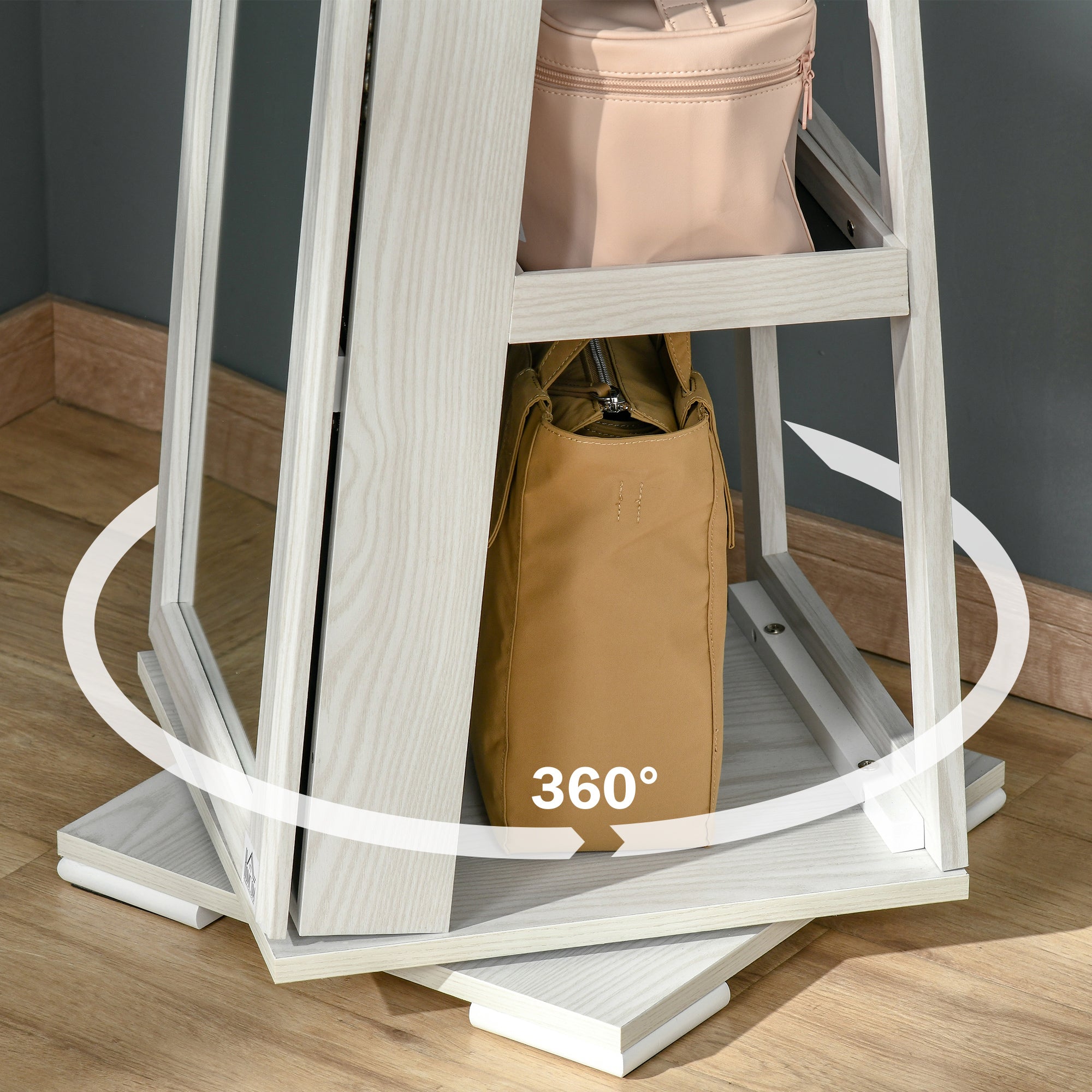 HOMCOM 360掳 Swivel Jewelry Cabinet, Mirror Armoire, Full Length Mirror, Lockable Jewelry Organizer with Built-In Small Mirror, White