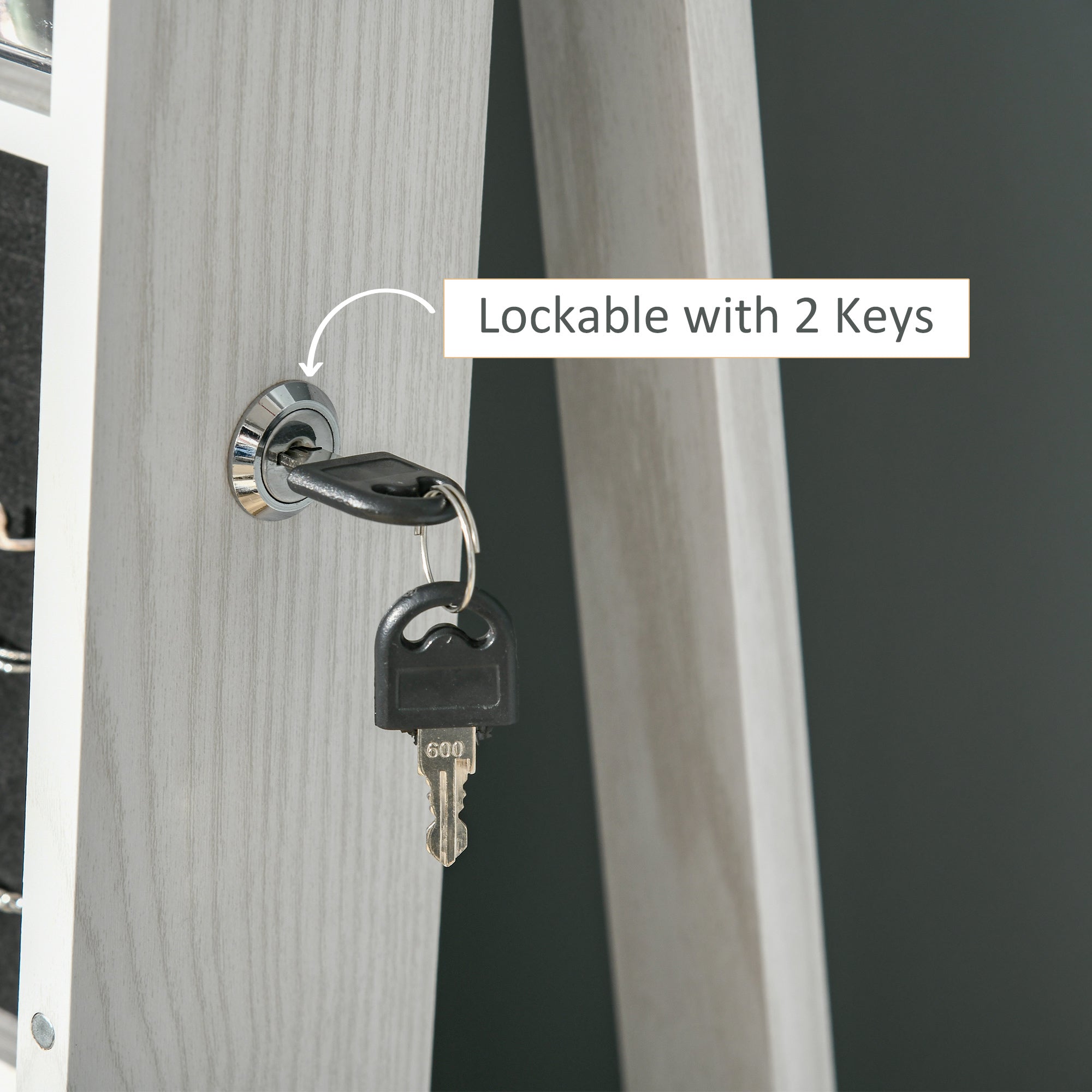 HOMCOM 360掳 Swivel Jewelry Cabinet, Mirror Armoire, Full Length Mirror, Lockable Jewelry Organizer with Built-In Small Mirror, White