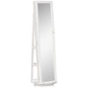 HOMCOM 360掳 Swivel Jewelry Cabinet, Mirror Armoire, Full Length Mirror, Lockable Jewelry Organizer with Built-In Small Mirror, White