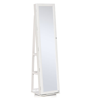 HOMCOM 360掳 Swivel Jewelry Cabinet, Mirror Armoire, Full Length Mirror, Lockable Jewelry Organizer with Built-In Small Mirror, White