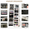 HOMCOM 360掳 Swivel Jewelry Cabinet, Mirror Armoire, Full Length Mirror, Lockable Jewelry Organizer with Built-In Small Mirror, White