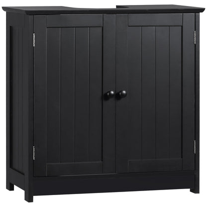 HOMCOM Under Sink Bathroom Cabinet with 2 Doors and Shelf, Pedestal Sink Bathroom Vanity Furniture, Black