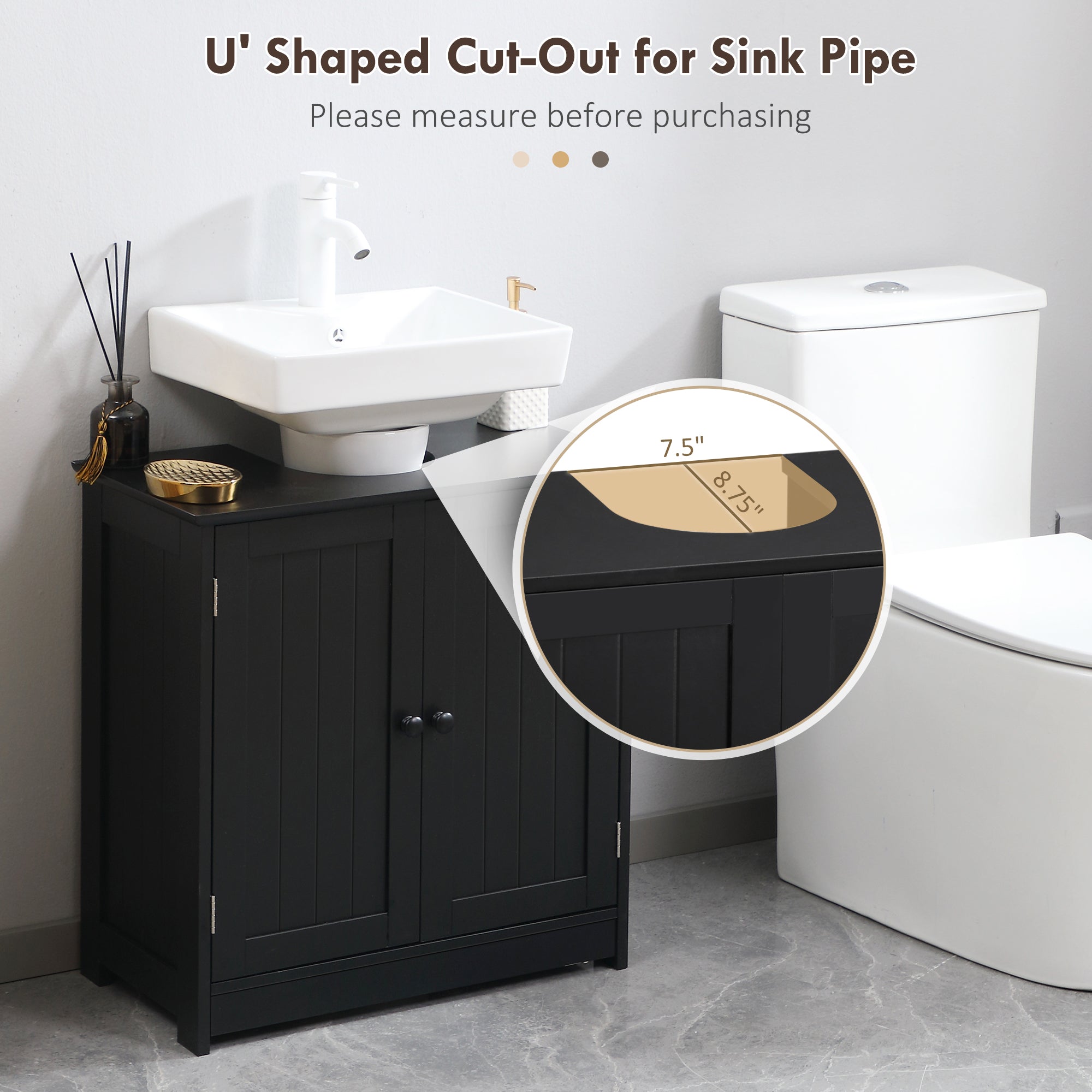 HOMCOM Under Sink Bathroom Cabinet with 2 Doors and Shelf, Pedestal Sink Bathroom Vanity Furniture, Black