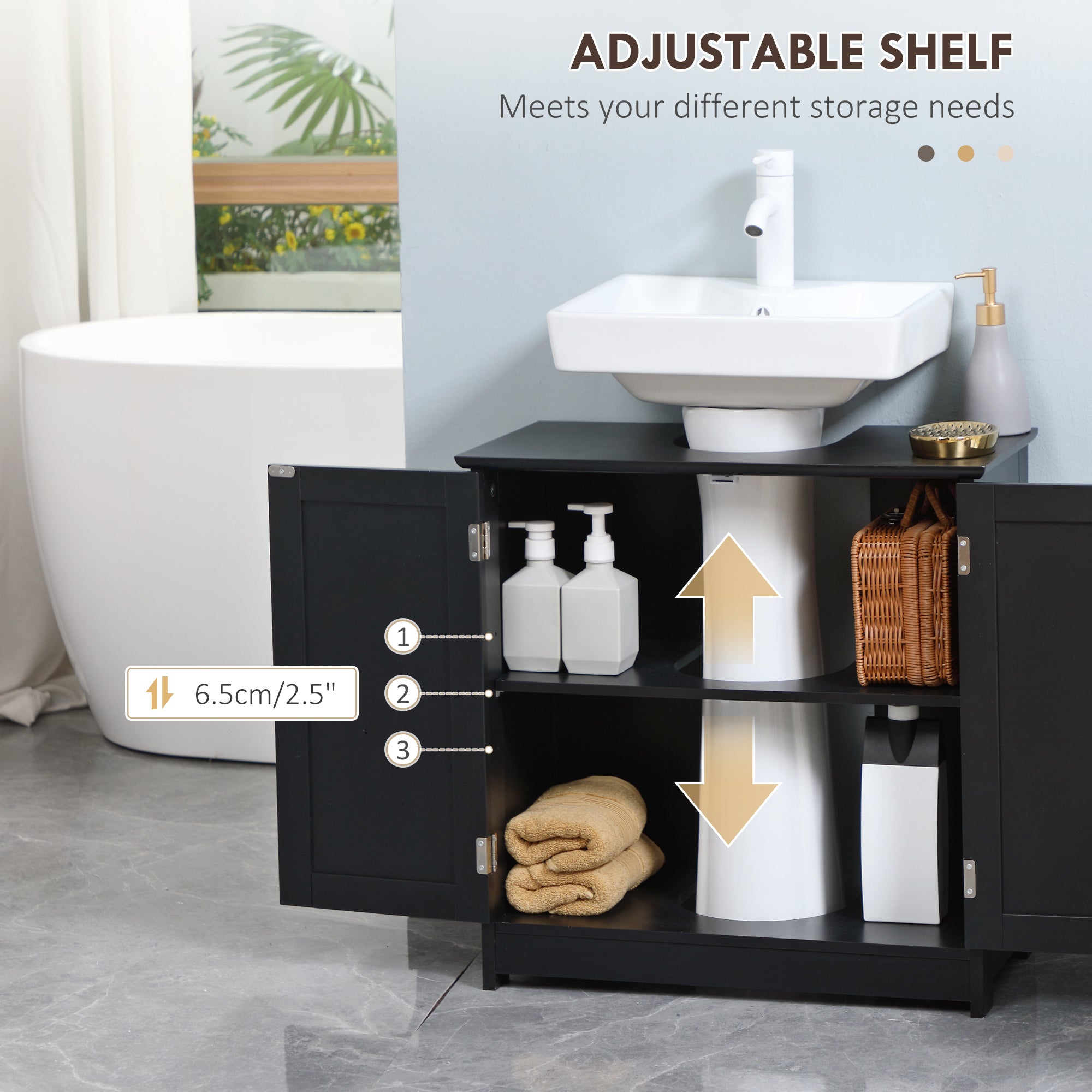 HOMCOM Under Sink Bathroom Cabinet with 2 Doors and Shelf, Pedestal Sink Bathroom Vanity Furniture, Black